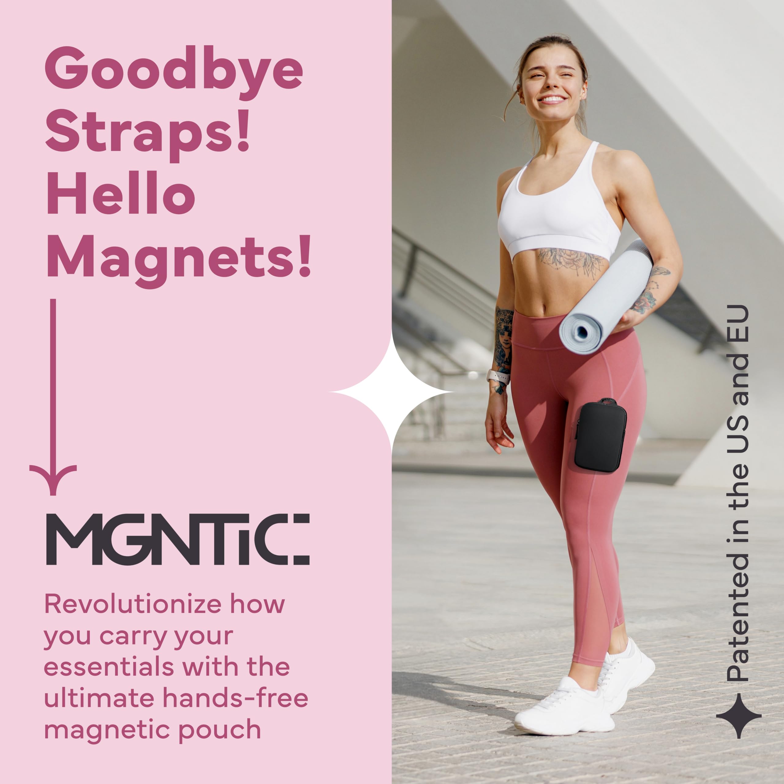 Lauf-Handyhalterung für Männer und Frauen – Patentierte freihändige Oberschenkel-Lauftasche für Handy, Reisen und Fitnessstudio, magnetische Beintasche, Jogging-Tasche, Schwarz , S, Sportlich