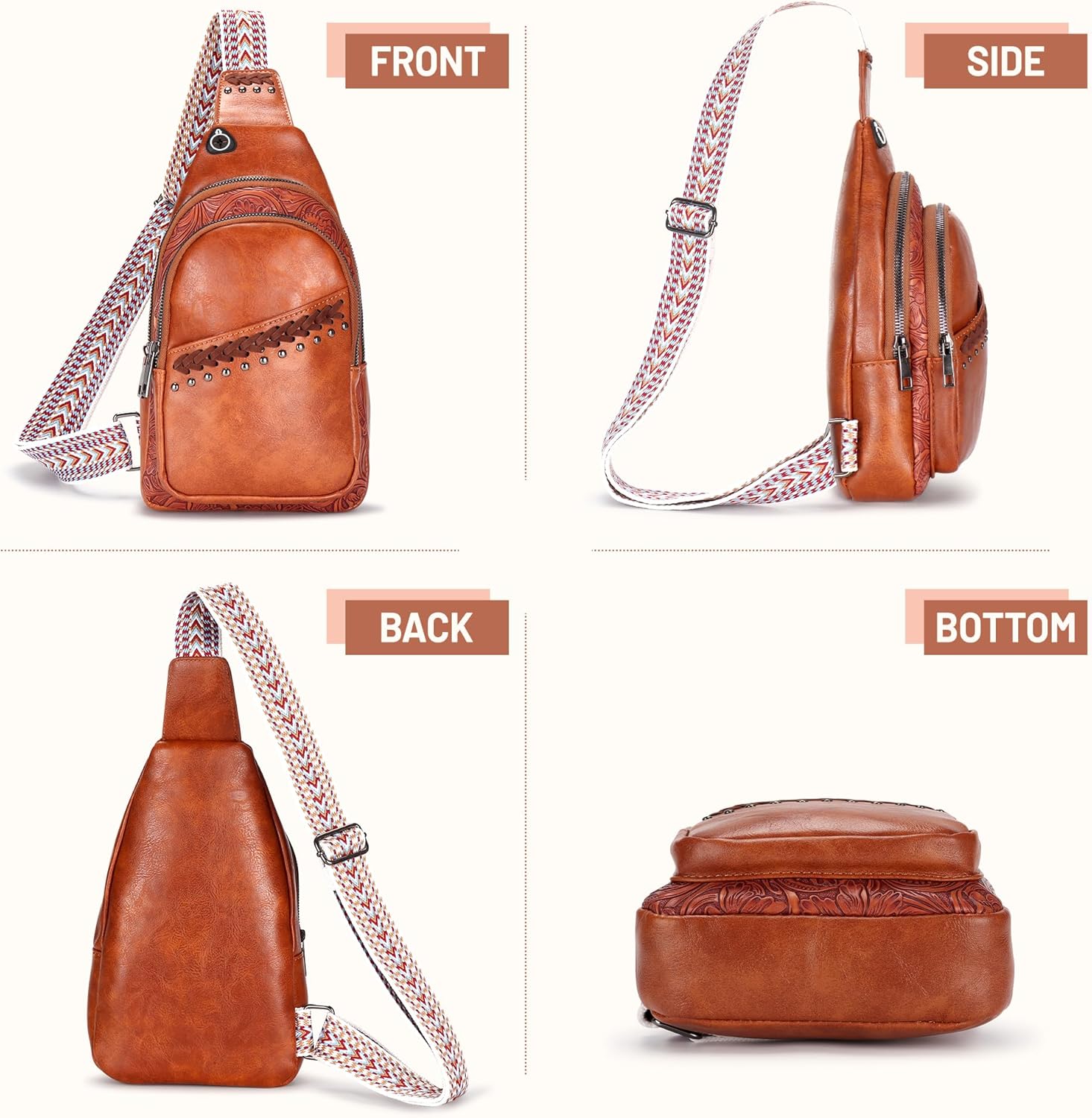 Sling Bag Crossbody Bags for Women Trendy Leather Fanny Packs Chest Bag Sling Crossbody Backpack for Travel (Brown) - Image 6