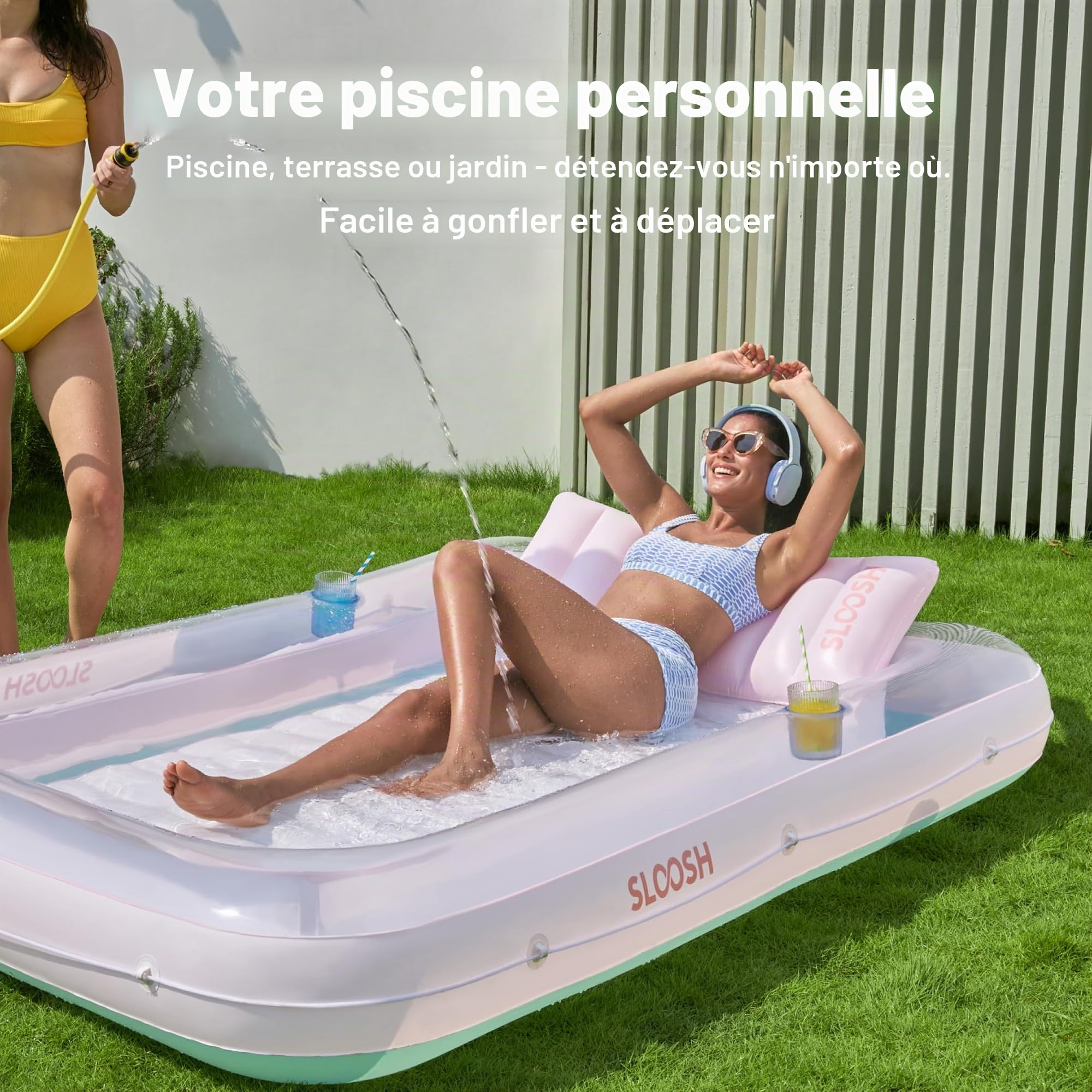 SLOOSH Chaise Longue Gonflable pour Bronzage en Piscine, 216 cm x 145 cm - Baignoire de Soleil pour Adultes - Flotteur de Piscine Gonflable pour Bronzer - Lit de Bronzage Gonflable pour Piscine pour