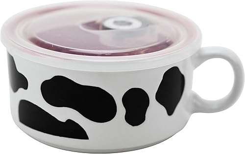 Boston Warehouse Taza Souper con tapa, colección Udderly Cows, capacidad de 22 onzas, pintada a mano