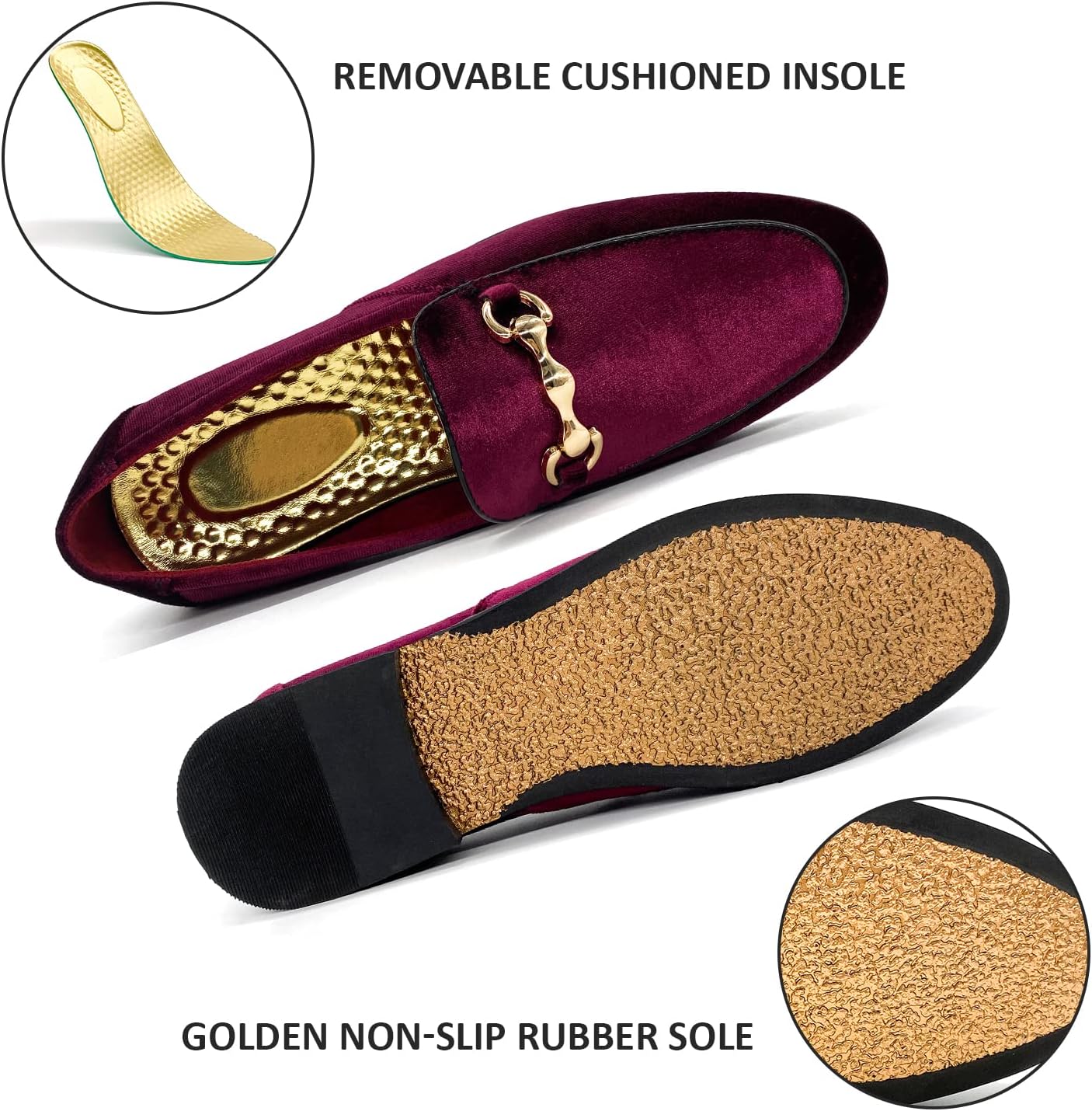 MHB Men's Luxury Velvet Loafer Metallic Suede Dress Shoes Fashionabe Smoking Slipper Burgundy Size 7.5 - Image 5