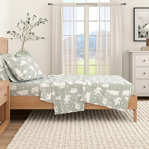 Miniatura 6 de Great Bay Home Juego de sábanas de Navidad de franela de algodón turco 100 %, bajera con gran caída lateral, suaves, cama cálida, antifrisado, para