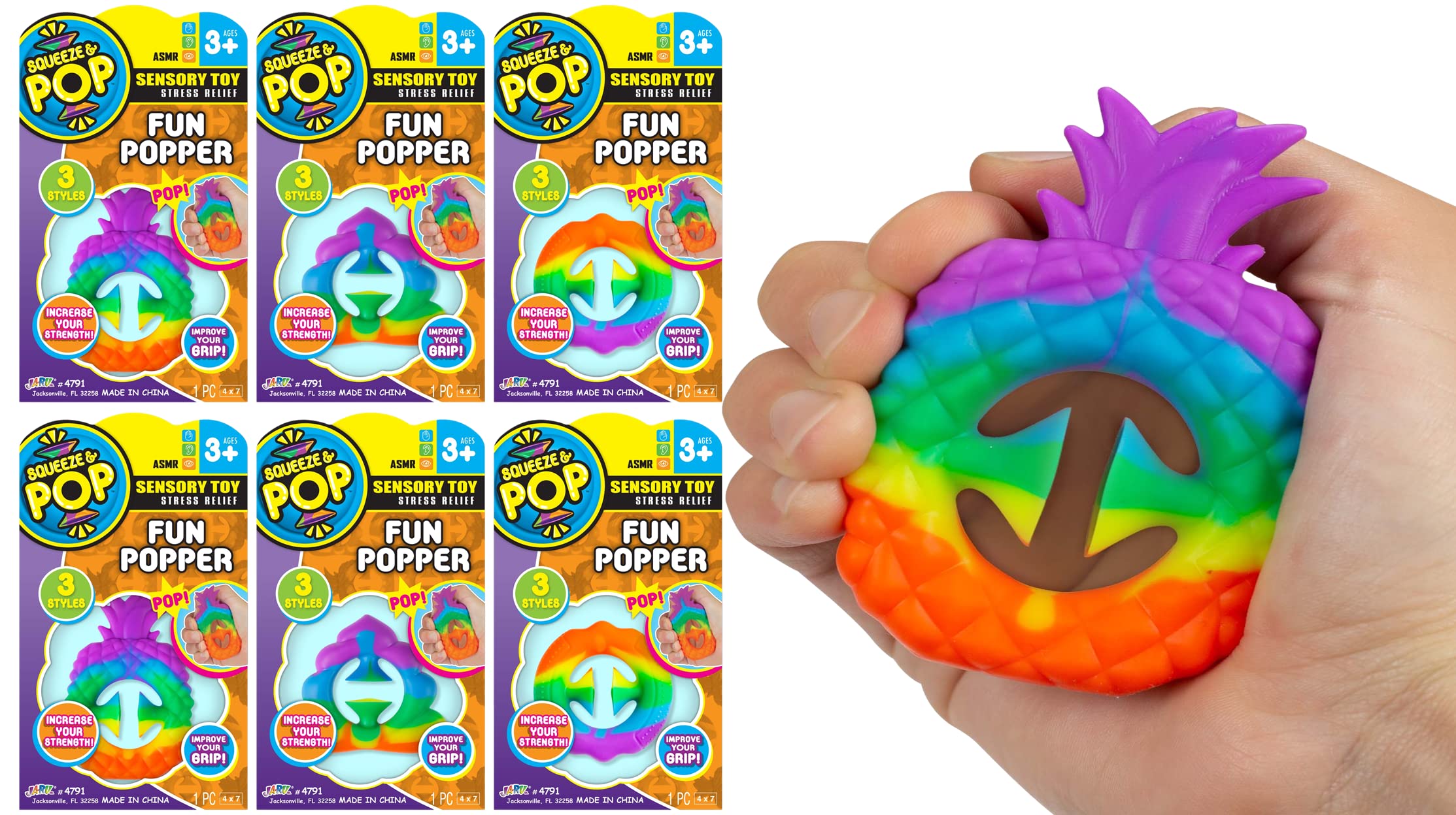 JA-RU Rainbow Popper Fidget Toy (6 Units Assorted) Suction Cup Fidget Toy for Kids. Fun ASMR Popping Noise. Stress Relief Sensory Squeeze Toy. Bulk Party Favors. 4791-6s