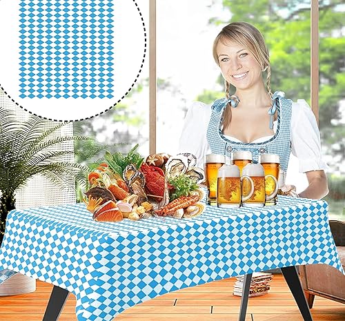 Miniatura 6 de Iceyyyy Oktoberfest - Mantel de mesa Oktoberfest de 54 x 108 pulgadas, diseño de bandera bávara con diamantes azules y bávaros para decoraciones de