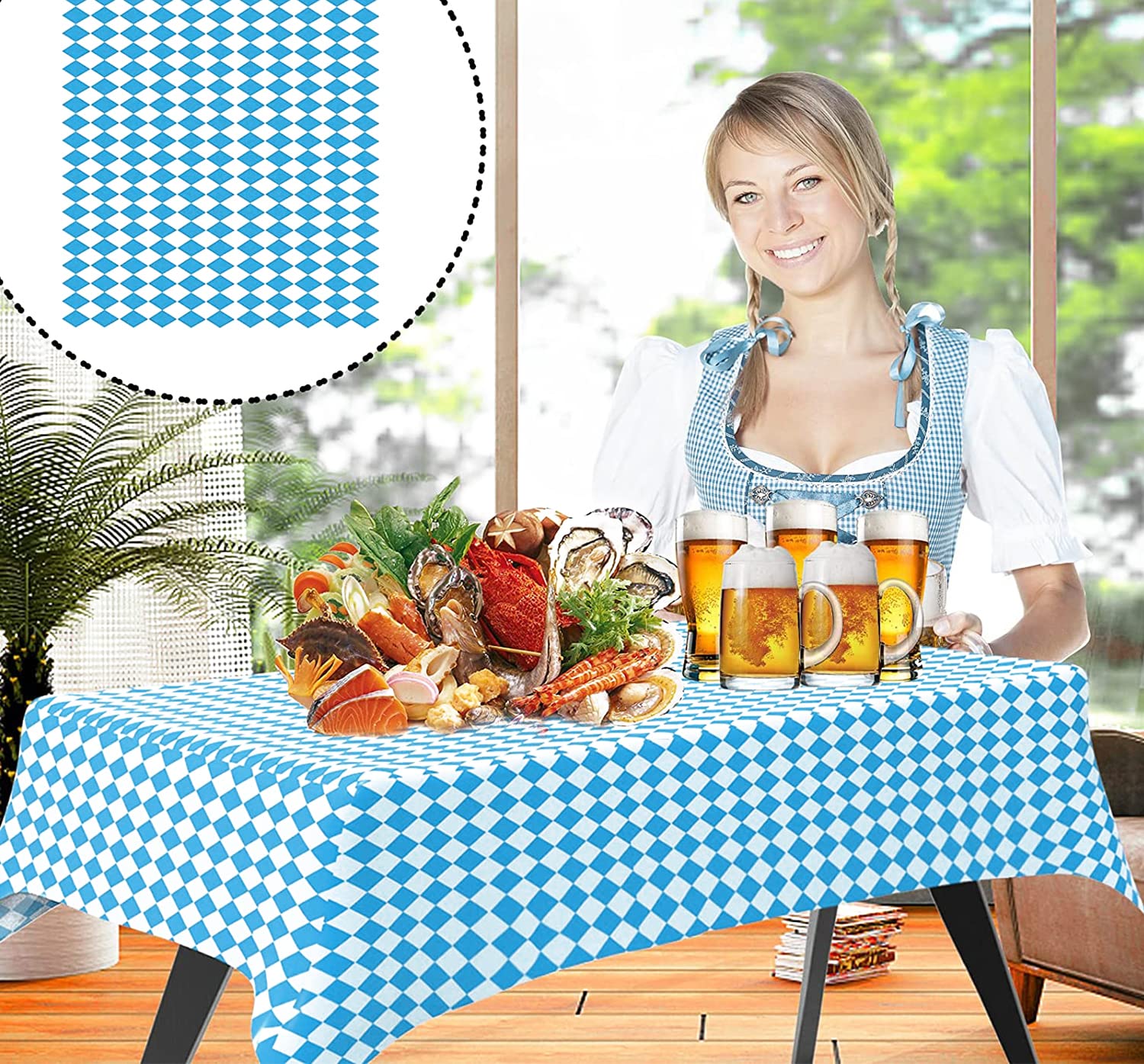 Oktoberfest-Tischdecke Blau-weiß Kariert – 137 X 274 Cm, Kunststoff, Für Mottopartys & Dekoration