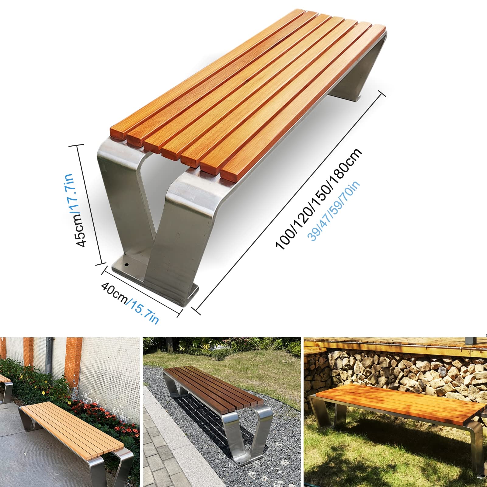 Panchina da Esterno, Panchina da Giardino da Esterno, Panchine da Esterno, Panca da Parco in Metallo Panchine da Esterno in Ghisa for Patio, Parco, Portico,Teak,100x40x45cm