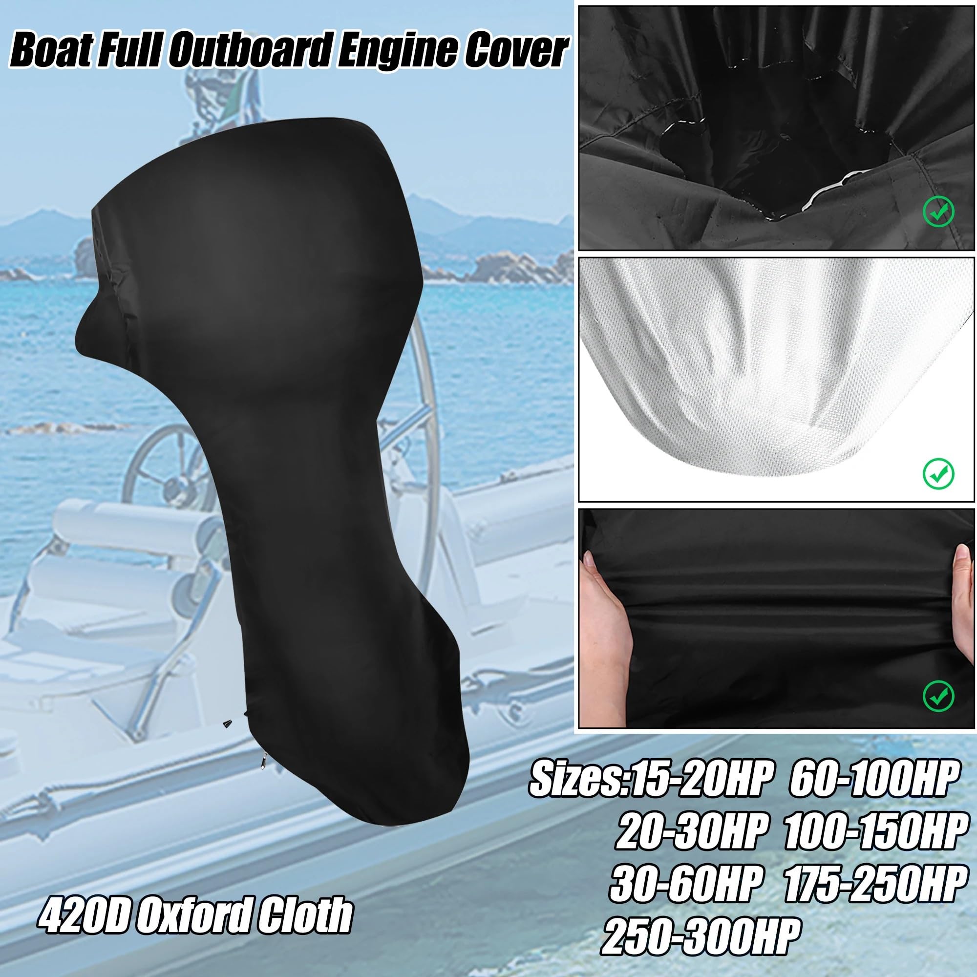 Copertura per Barca Accessori Barca Copertura Impermeabile per Motore fuoribordo per Barca Adatta Fino a 250-300 CV, Protezione per Motore fuoribordo in Tessuto Oxford 420D(60-100HP Black)