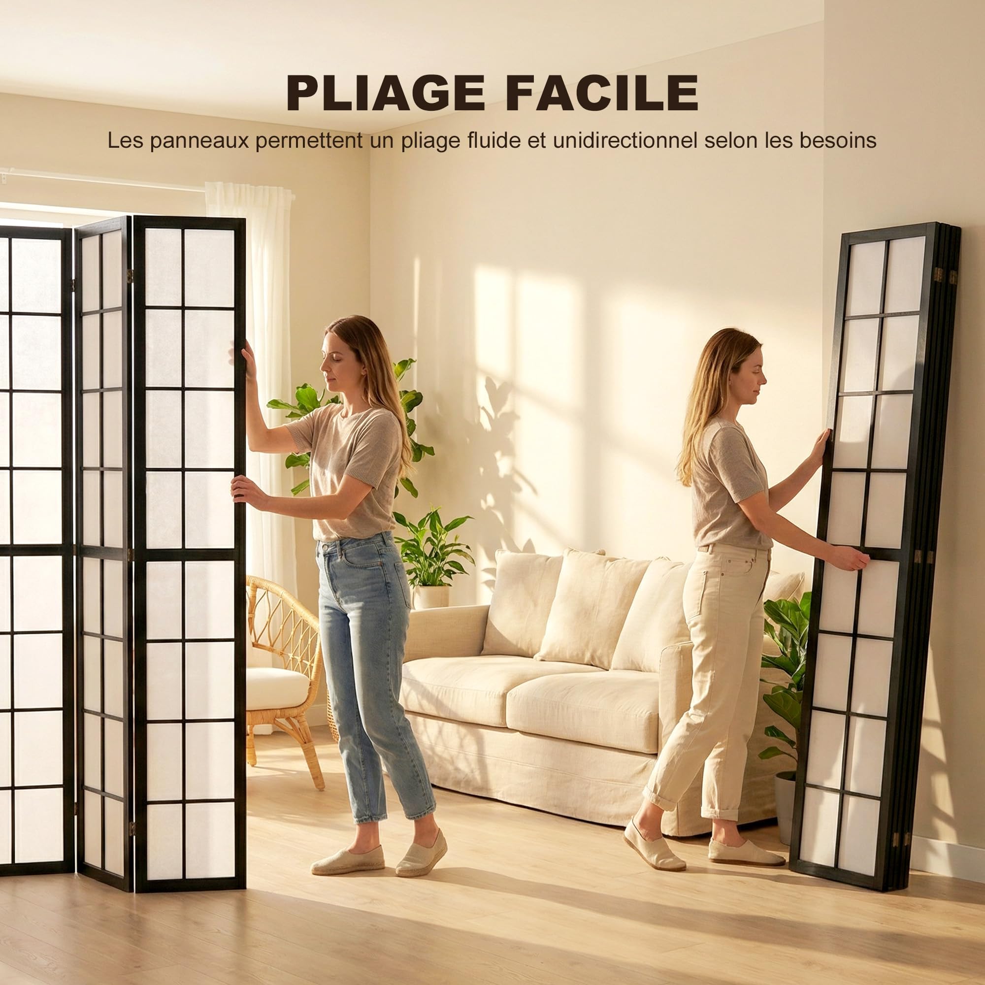 HOMCOM Paravent Intérieur Pliable 4 Panneaux 160 x 170 cm en Bois Noir | Séparateur de Pièce, Cloison de Séparation, pour Salon, Chambre à Coucher, Maison