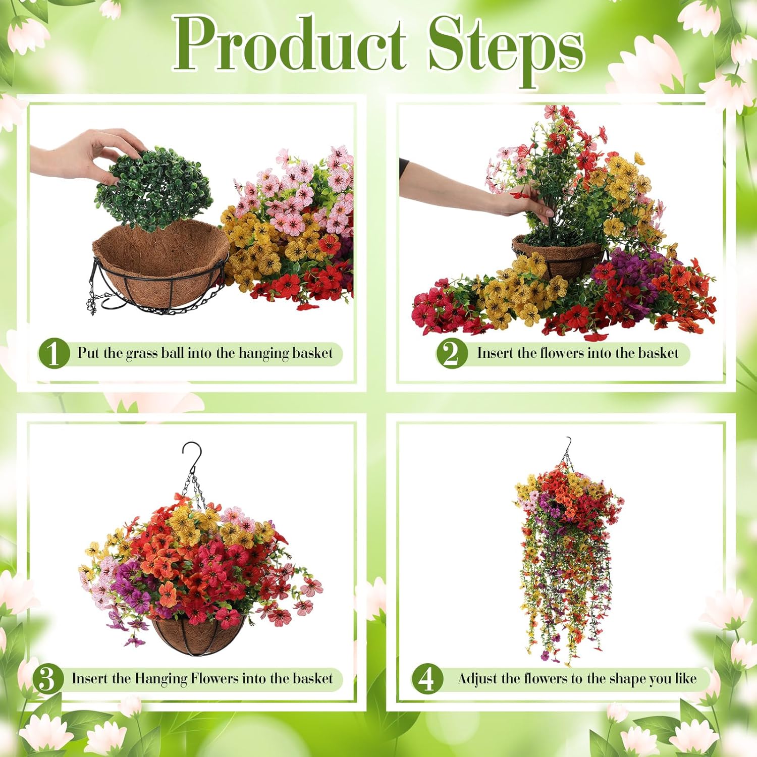 40 Pcs/2 Sets Spring Artificial Flowers with Hanging Baskets Violet with Eucalyptus Leaves Hanging Planter with Outdoor Spring Flowers for Porch Garden and Home Patio Yard Decor (Multicolor)