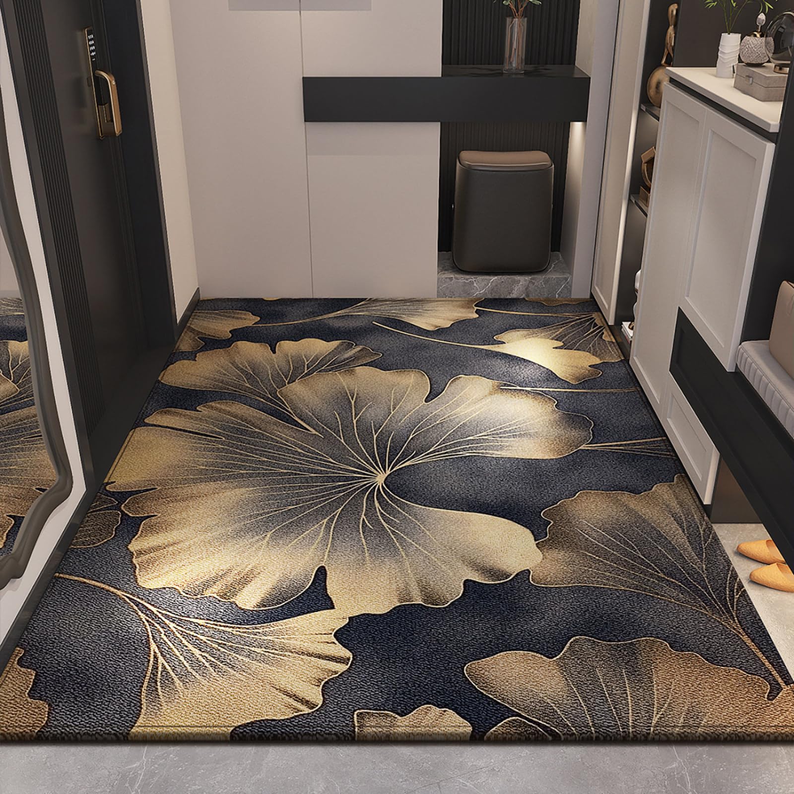 Felpudo Entrada Casa 90x150 Flor De Oro Gris Felpudo Exterior Antideslizante Lavable Felpudos para Pasillo Cocina Puerta Jardín Decoración Alfombrilla para Entrada