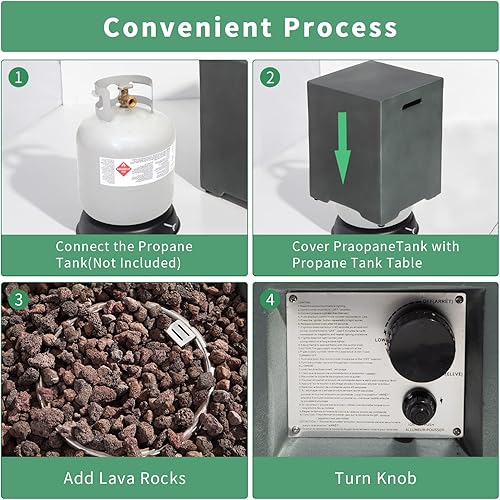 Miniatura 5 de Mesa de fuego de propano para exteriores, mesa de fuego de gas de hormigón de 35 pulgadas, 50,000 BTU con tapa, rocas de lava, cubierta