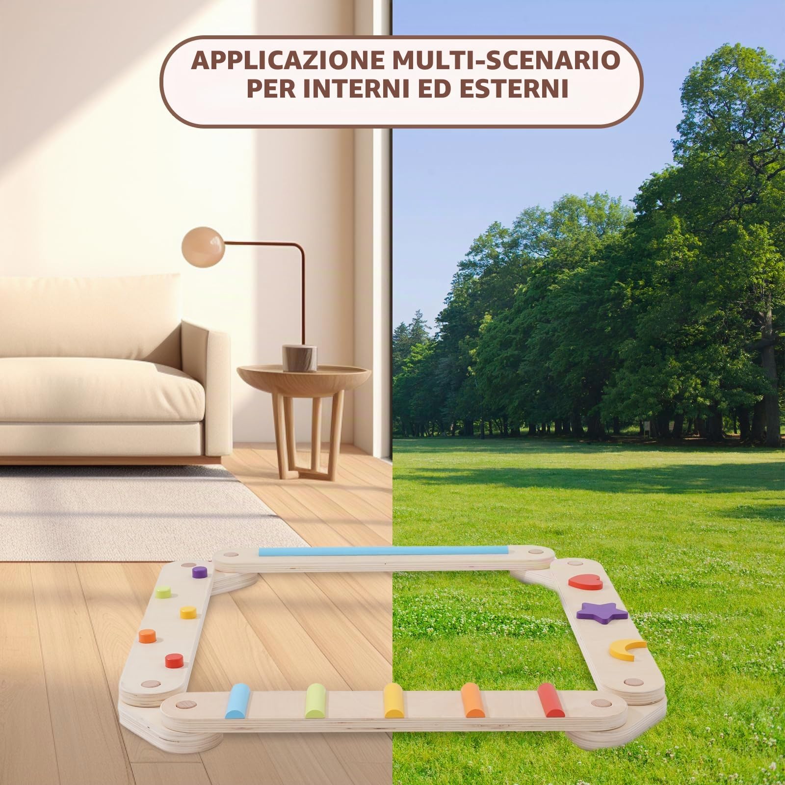 Trave di Equilibrio per Bambini,Trave di equilibrio con pietre di ostacolo colorate,Giocattolo Montessori Allenamento dell'equilibrio per Interni ed Esterni per Bambini 1 Anni+