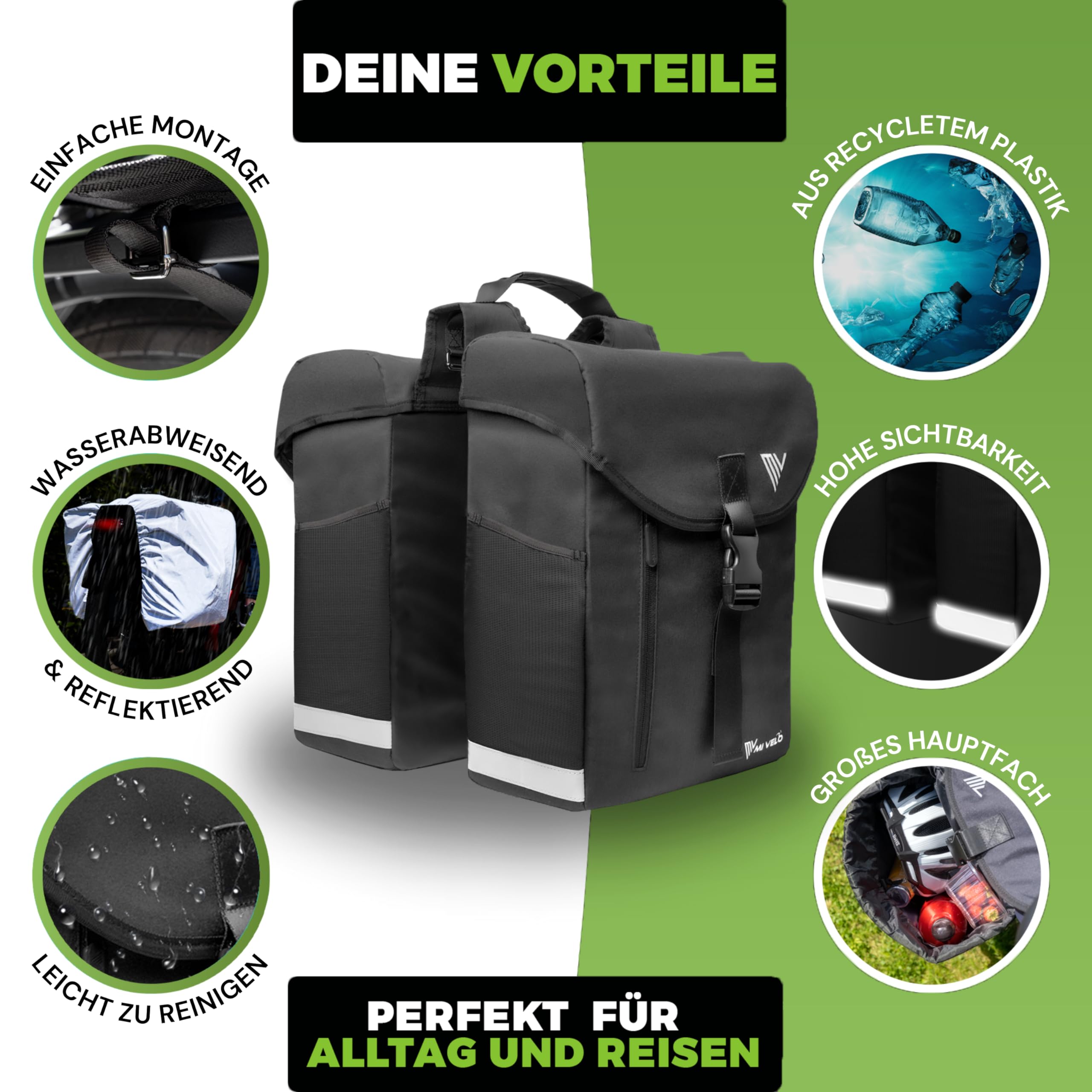 Hema dubbele fietstas 40l gerecycled stippen aanbieding bij HEMA