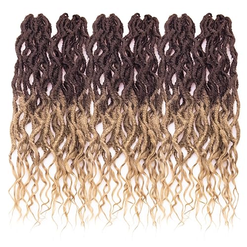 Miniatura 253 de 8 paquetes de rastas de cabello sintético de ganchillo de 18 pulgadas, rastas sintéticas bohemias con extremos rizados, cabello de ganchillo suave