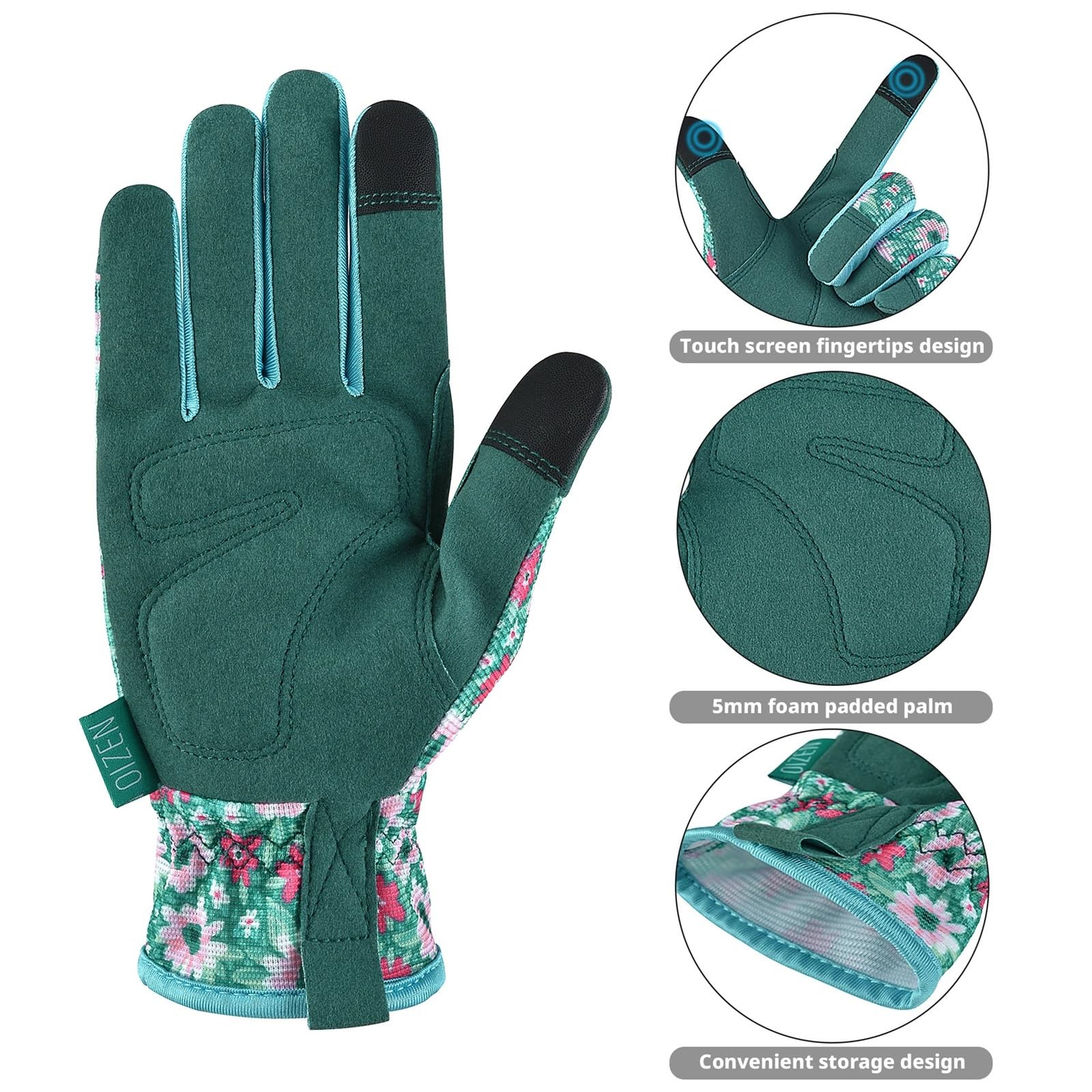 Gartenhandschuhe 1 Paar Gartenhandschuhe for Jäten, Arbeiten, Graben, Pflanzen, Gartenhandschuhe for Damen, leicht, atmungsaktiv, Touchscreen FüR Gartenwerkzeuge(Green,S)