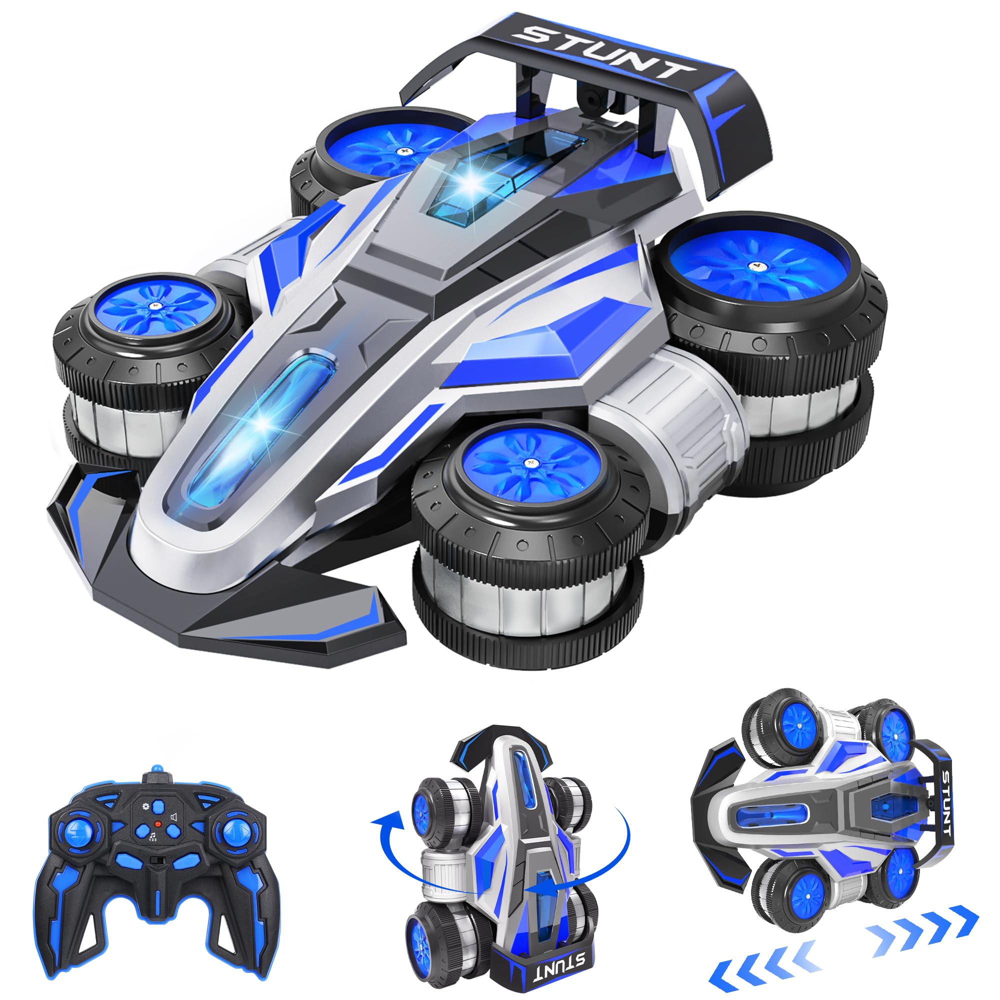 Voiture Télécommandée Jouet Garcon 6 7 8 9 10 11 12 Ans, Voiture Telecommandé Enfant 4WD Cadeau Garcon 6 Ans, Jouet Radiocommandée 2.4GHZ RC Car avec Musique et Lumière LED, Remote Control Car Bleu