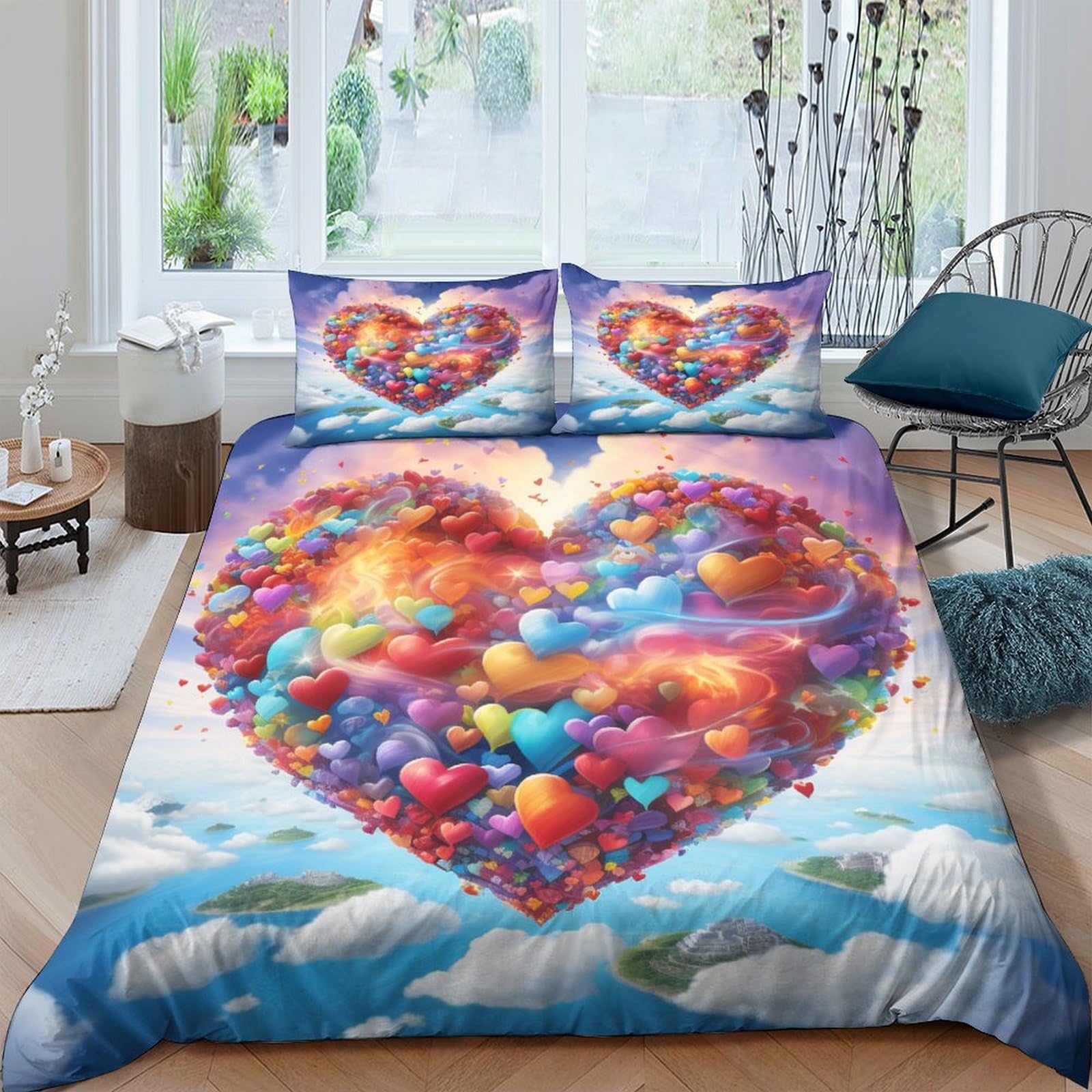 Housse de couette arc-en-ciel 1 personne parure de lit enfant fille garçon zip 3D