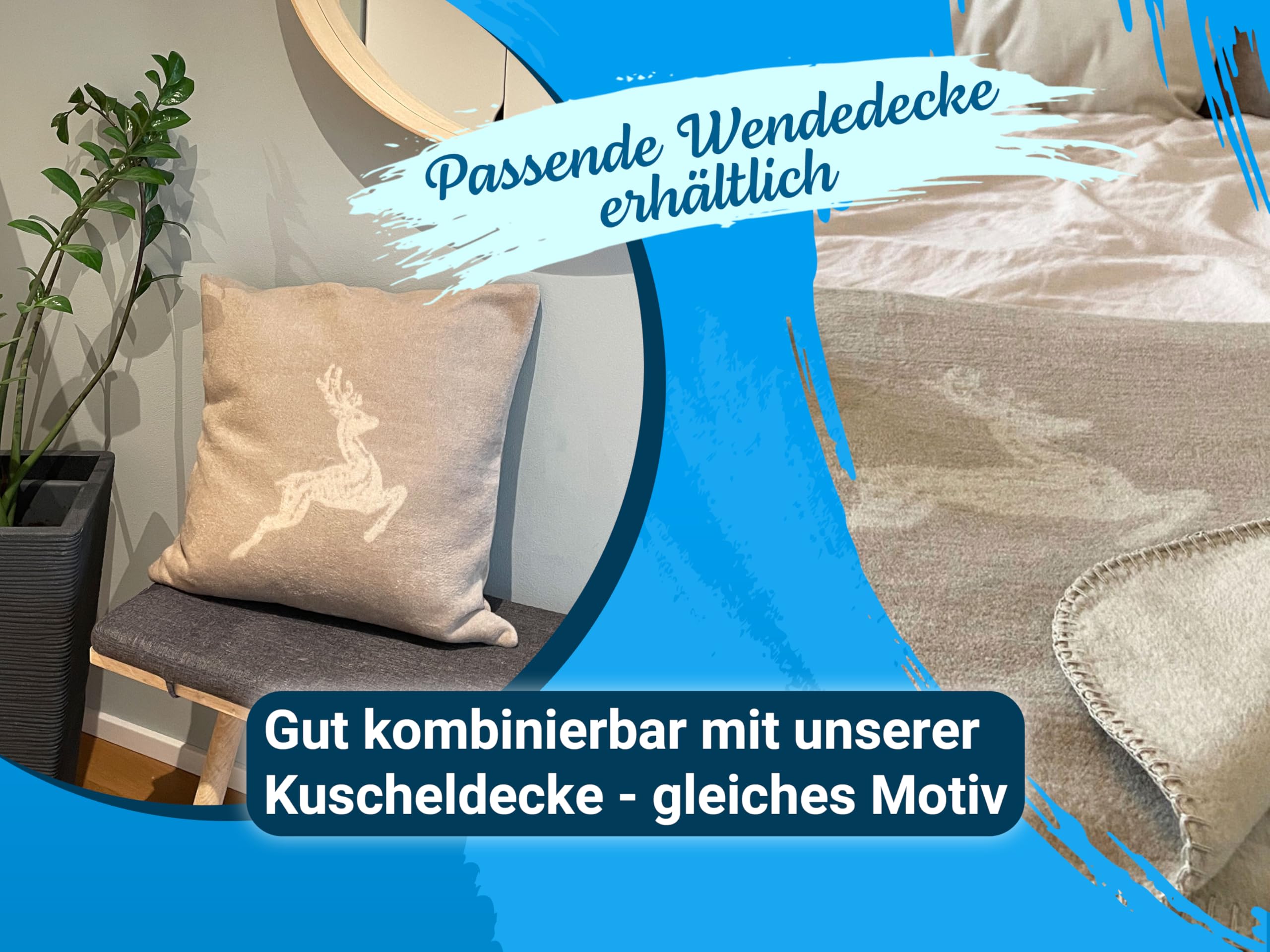 ZOLLNER 2er Set aus Kissen und Kissenbezüge in 50x50 cm - Flauschige und weiche Kissenhüllen in Taupe - Trendige Hirscheinwebung in Taupe - Mischgewebe - waschbar bis 40°C – Oeko Tex® Zertifiziert