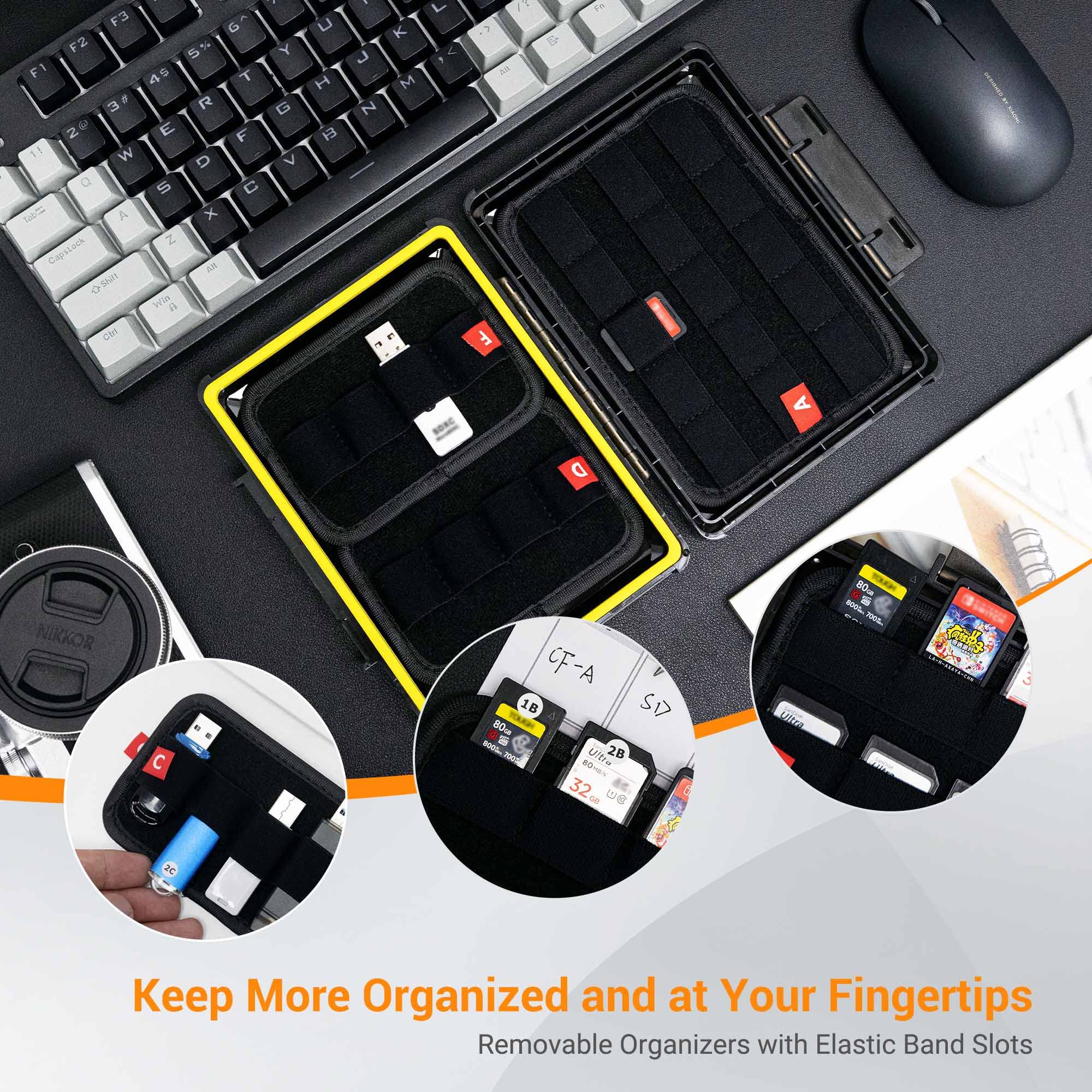 Étui de rangement pour clé USB 16 clés USB A/USB C, 30 cartes mémoire SDHC, SDXC CFexpress Type A avec étiquettes