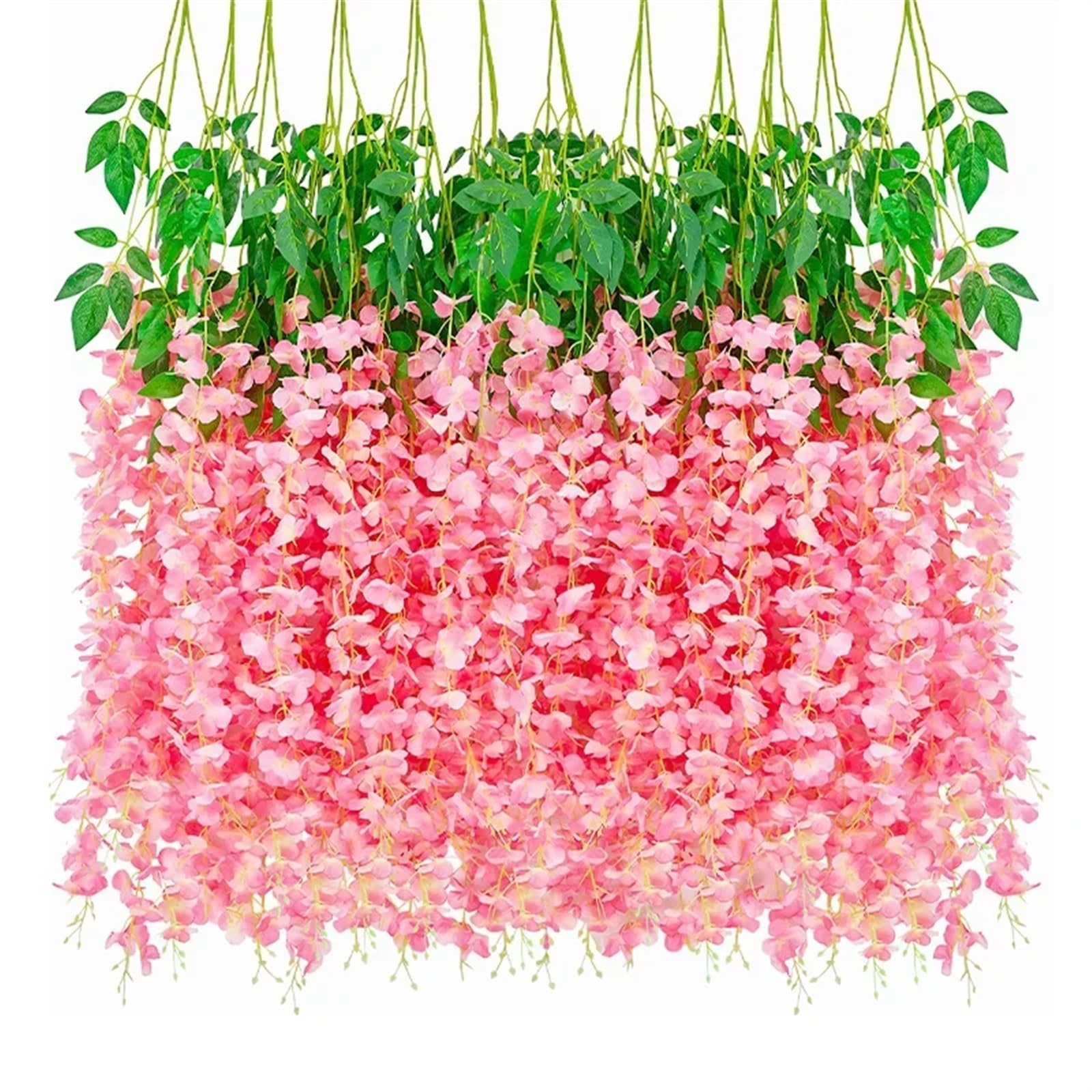 NDSJAIE Artificial Flower Vine Artificial Wisteria Hanging Flower Vine 12Pieces Home Party Garden Decoration Fake Flowers Wedding Wall Decor Plants For decoration(DK pink)