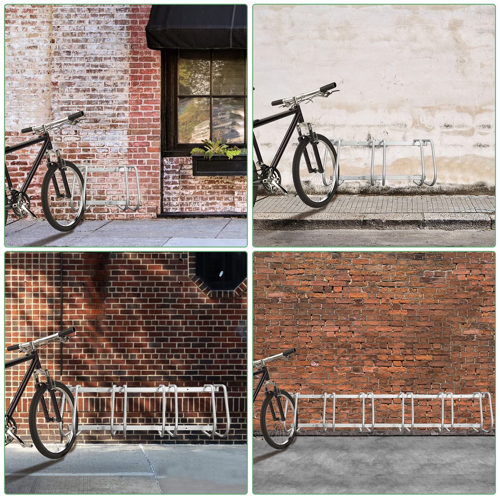Supporto per Bicicletta per 4 biciclette, Montaggio a pavimento o a parete, adatto per biciclette da 35-55 cm, con Materiale di Montaggio Incluso, Salvaspazio, Argento
