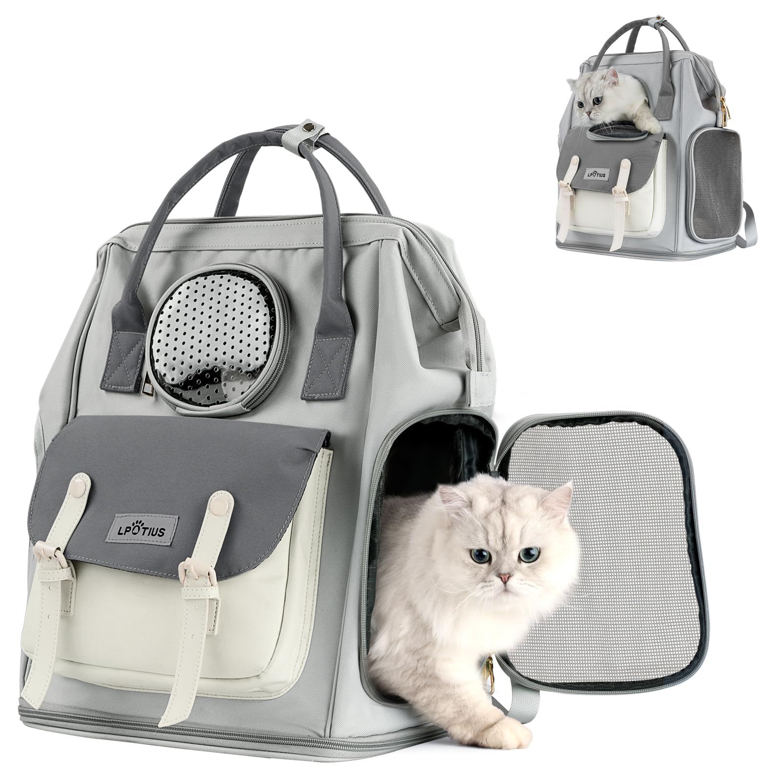Cat Carrier Backpack Dog Backpack Carrier for Small Dogs, Breathable Pet Carrier Backpack with Harness Lightweight and Portable for Travel Hiking and Outdoor, Gray