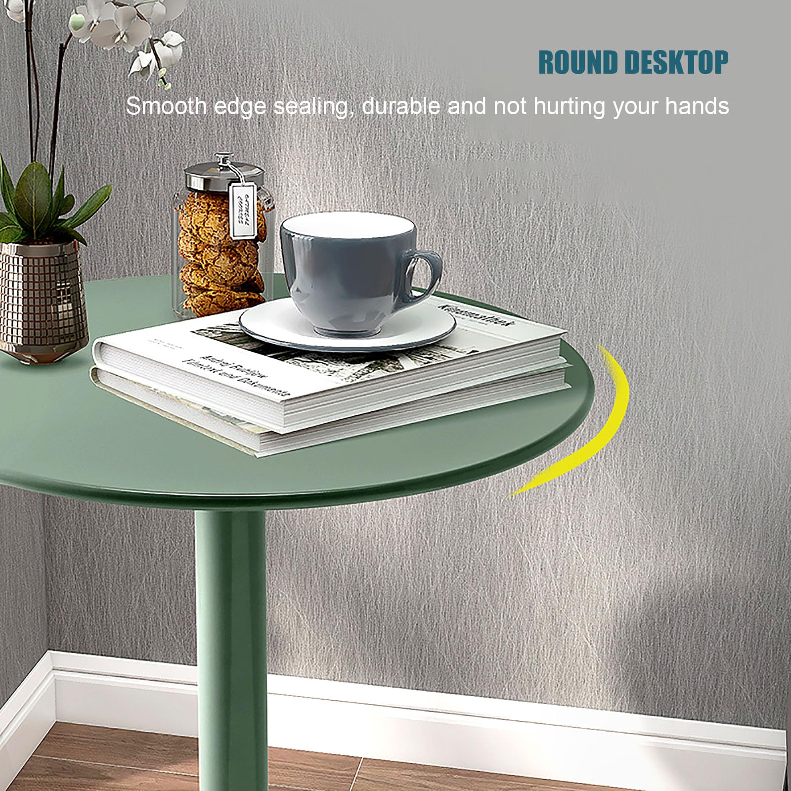 Tavolino da caffè Rotondo Vintage - Tavolino da Bar con Base in Marmo per spazi limitati - Elegante tavolino per Divano, Poltrona, Patio - 48 cm/18,9 Pollici Verde