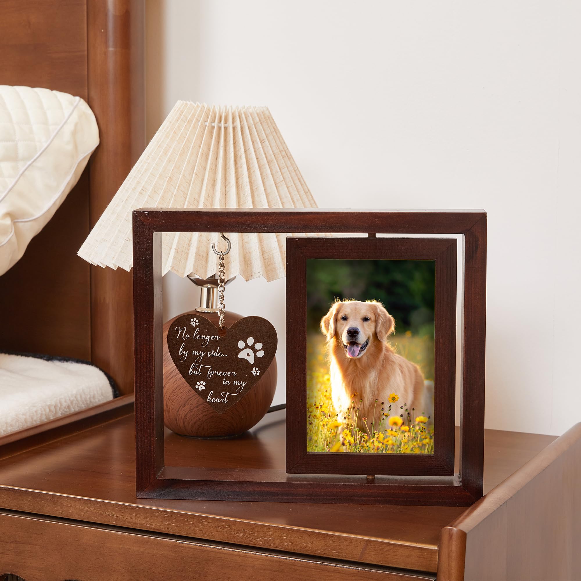HKBS Dog Memorial Gift Pet Memorial Picture Frame Wooden Rotating for 4x6 Photo Sympathy Gift for Loss of Dog or Cat - Image 2