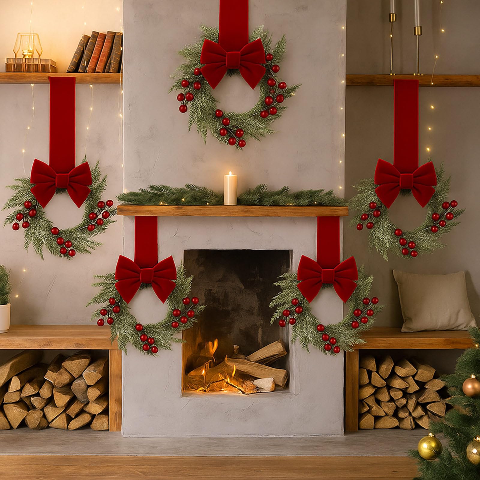 Lot de 18 anneaux de bougie de Noël artificiels, baies rouges et pommes de pin, couronnes de bougie, anneaux de décoration pour piliers, centre de table de mariage, décoration de table de Noël pour