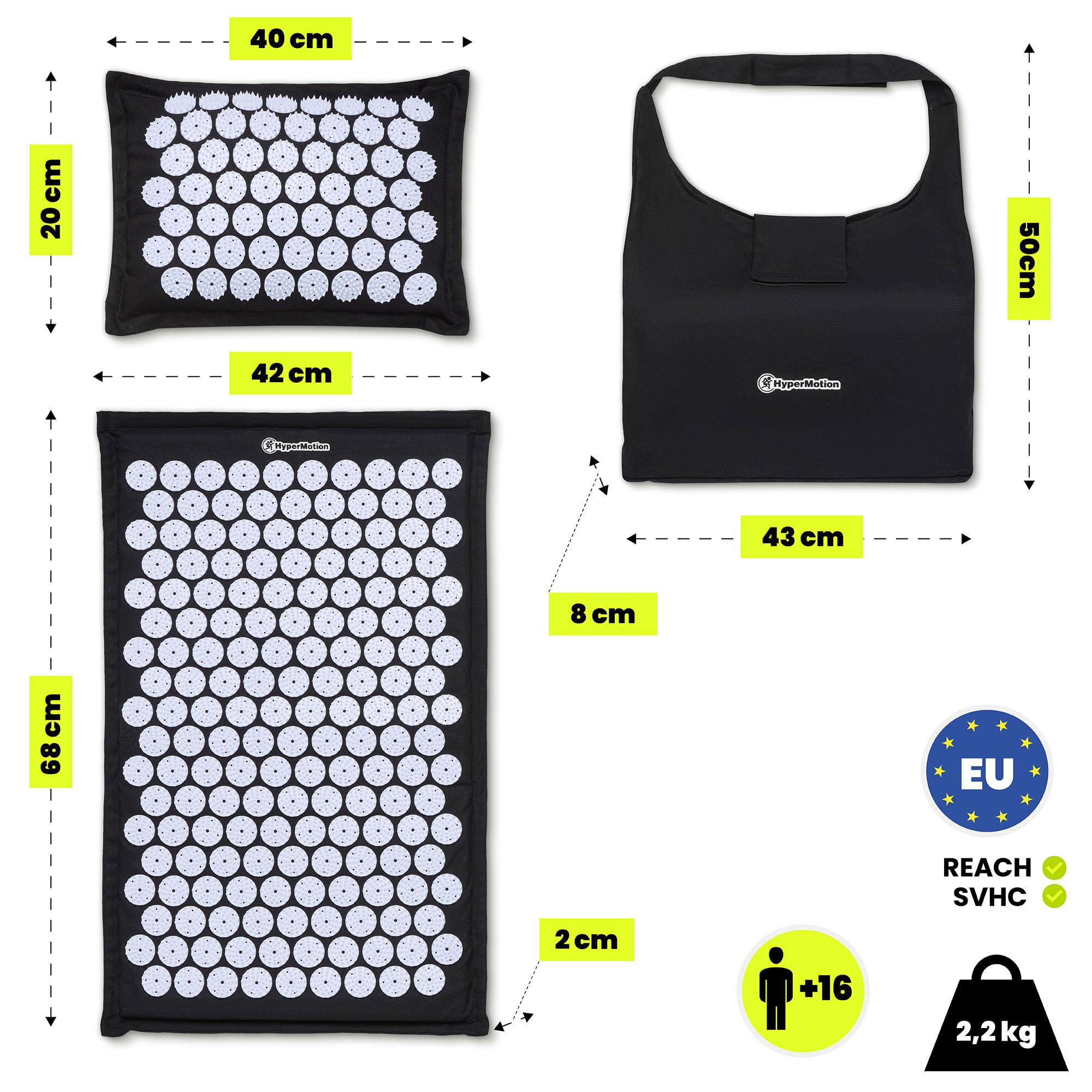 Hypermotion Tapis Acupression ECO, Tapis Champ de Fleurs 3-en-1 en Lin, Fibre de Coco et Sarrasin - Soulage Mal de Dos, Nuque et Tensions Musculaires - Naturel et Respirant - 7 182 Points de Pression