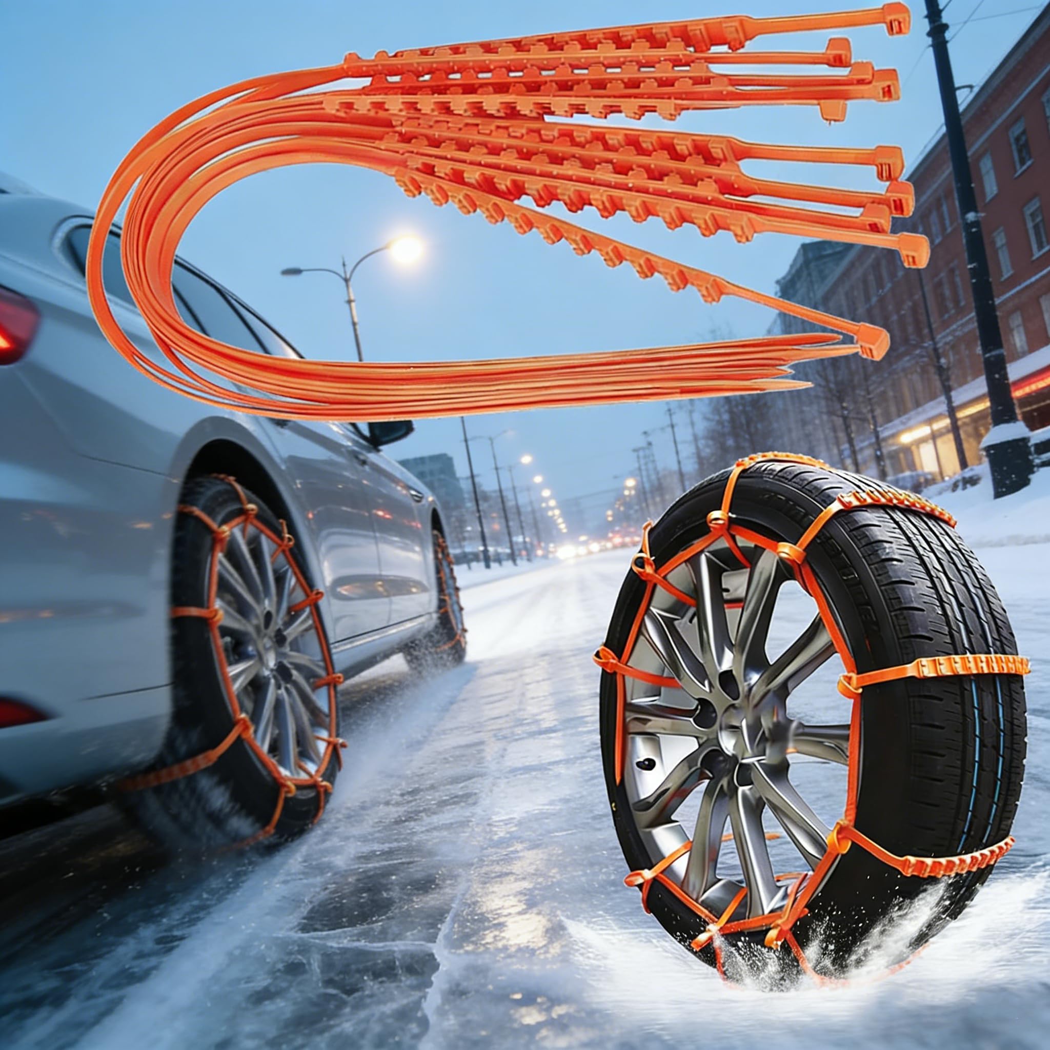 Lot de 20 chaînes à neige antidérapantes pour pneus de voiture - Serre-câbles universels réutilisables pour voitures, véhicules tout-terrain, SUV - Convient pour la neige, la boue et les