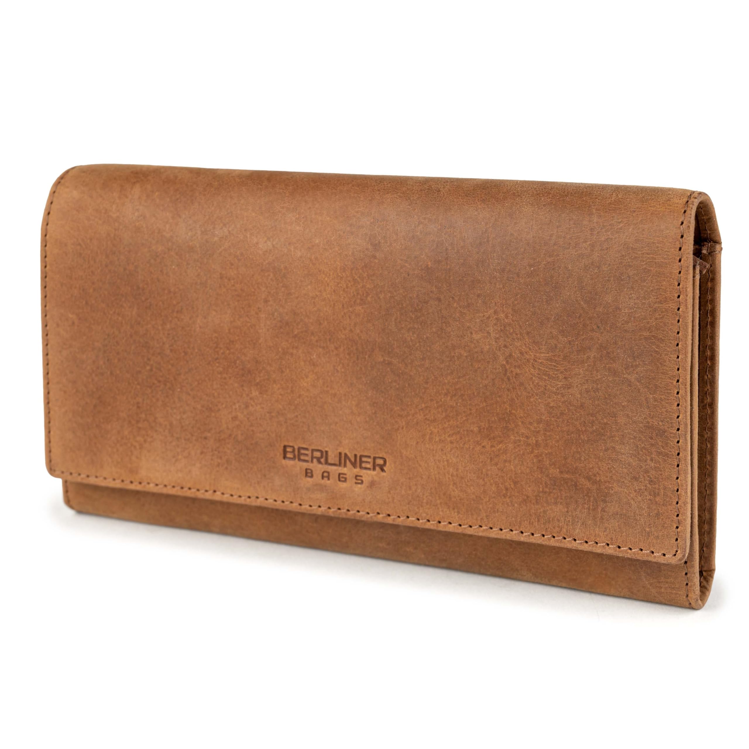 Berliner Bags Portafoglio Donna Pelle Iris, Grande Elegante con Portamonete, Porta Carte e Protezione RFID, Chiusura con Bottone – Marrone