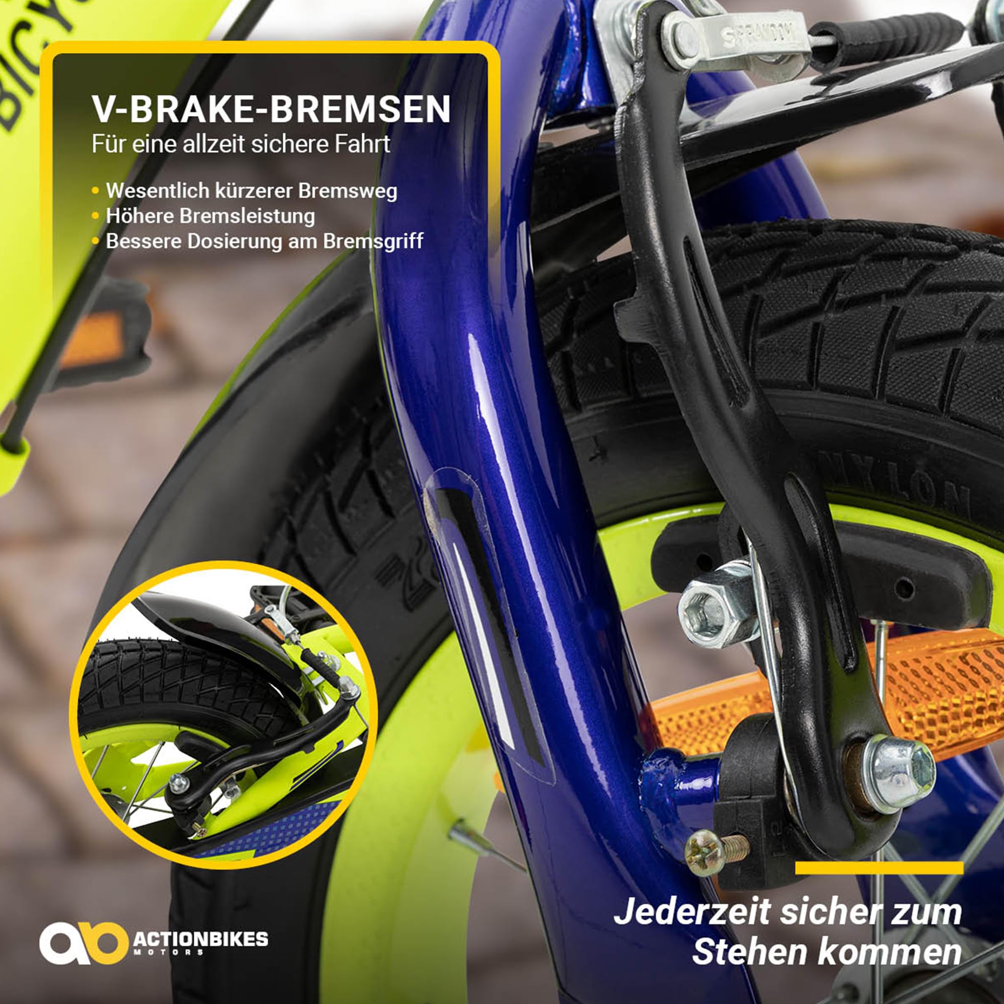 Actionbikes Kinderfahrrad Turbo | 12 16 Zoll - V-Brake Bremsen - Fahrrad für Kinder von 2-7 Jahren - Schutzblech v. / h - Kinder Fahrrad für Mädchen & Jungen - Fahrräder - Bicycle - Kinderrad - Bike