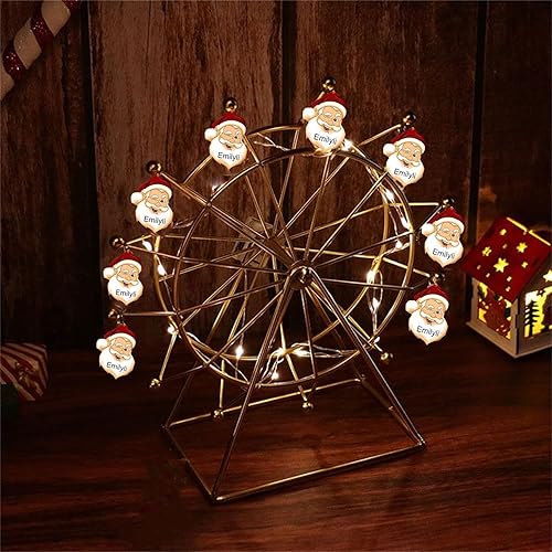 Miniatura 3 de Noria de Navidad personalizada con 1-12 de acrílico de Papá Noel, rueda de ferris de metal personalizada de 1 a 12 nombres con cadena de luz LED