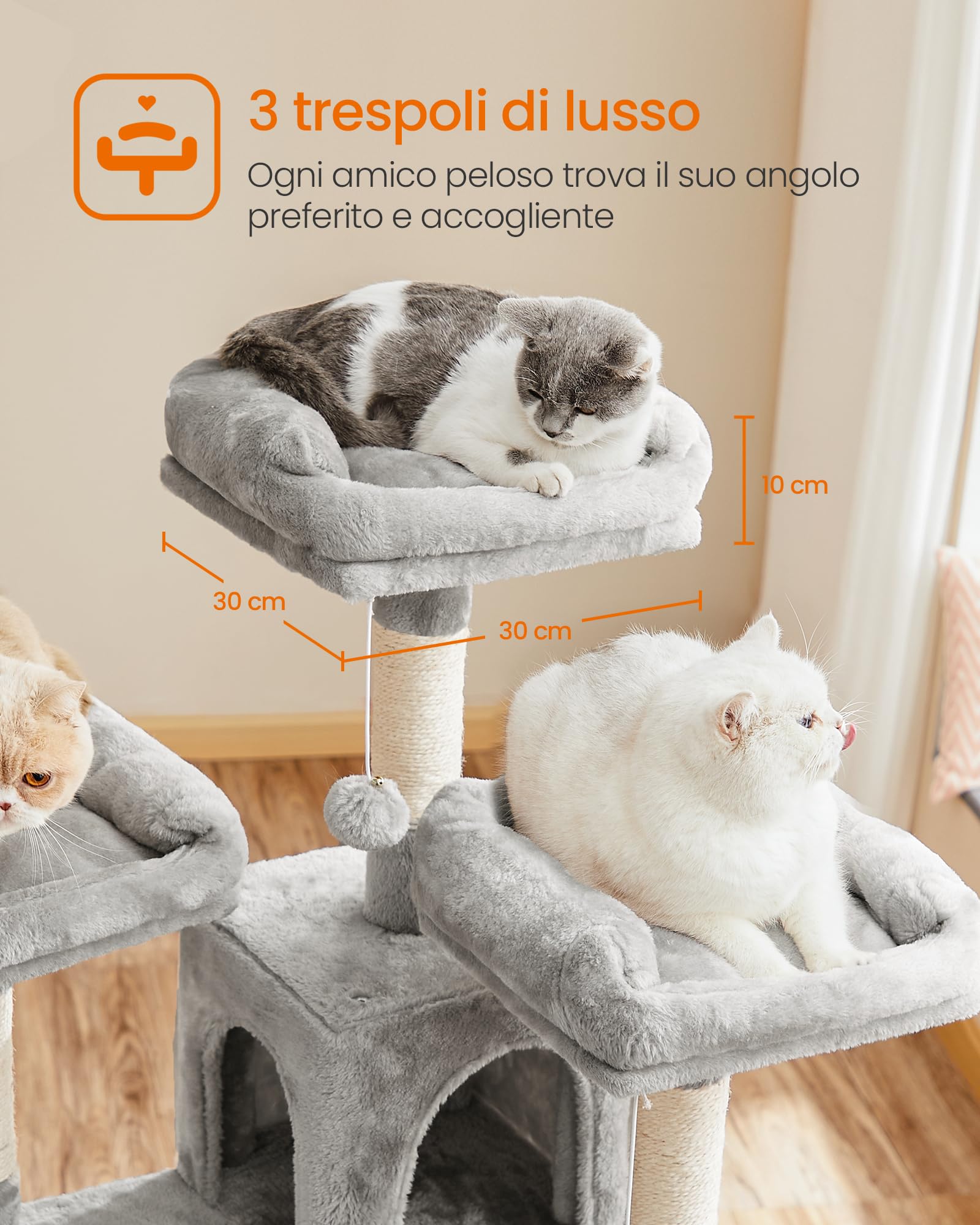 Feandrea Tiragraffi per Gatti, XXL Posatoio, 169 cm, Grigio Chiaro PCT019W01V1