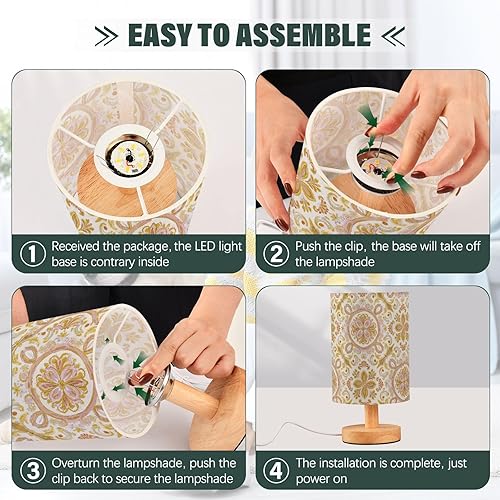 Miniatura 4 de Bohemia retro moda flor Paisley oro melocotón pequeñas lámparas de mesa Led luz de noche para lámpara de vela para escritorio con pantalla lampara