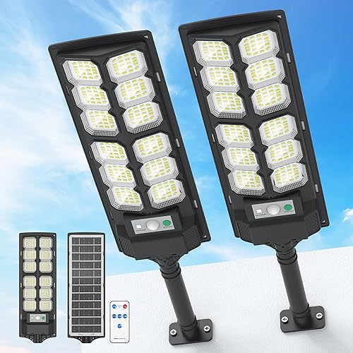 Kifflux Luces solares impermeables para exteriores, 7000 K, luces solares de calle para exteriores, sensor de movimiento de luz de inundación de
