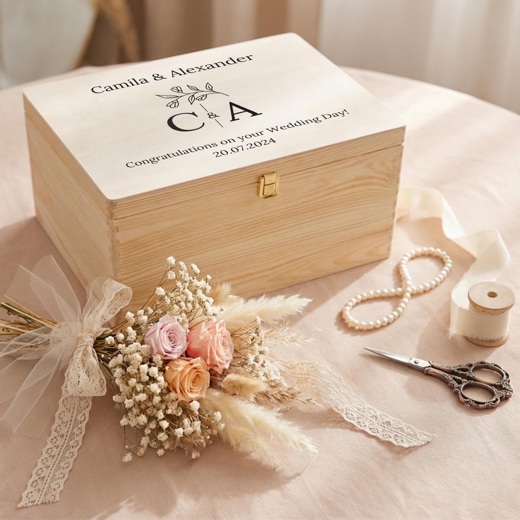 Creative DECO Personalizado Caja de Regalos Originales para los Novios Boda | Regalo | Caja Madera de Recuerdos Especiales Personalizada | Personalizadas Personalizados | Parejas Aniversario Matrimonio