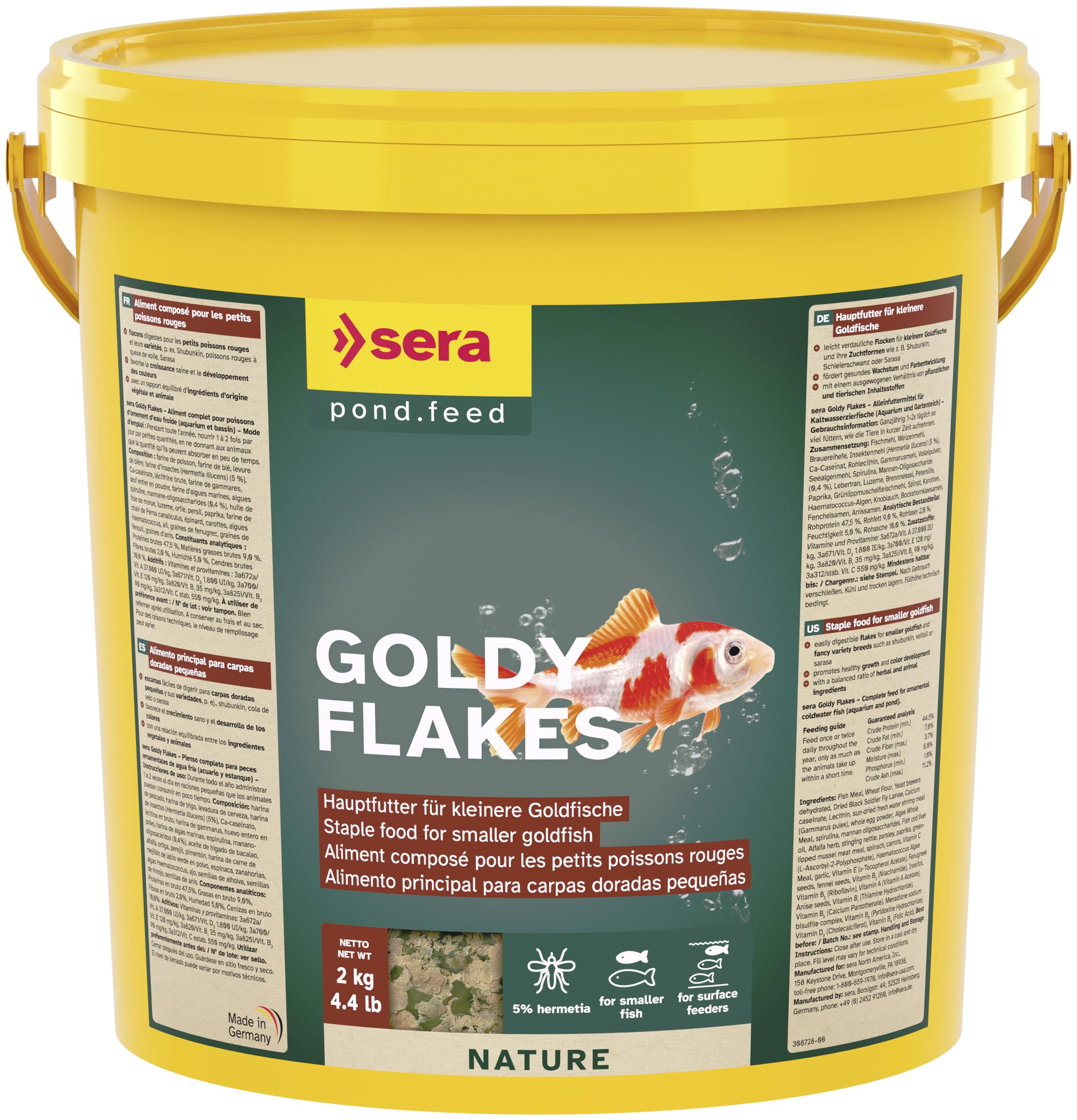 sera Goldy Flakes 10 L 2.000 g | alimento Principal para Carpas Doradas pequeñas | Escamas fáciles de digerir | favorece el Crecimiento Sano y el Desarrollo de los Colores