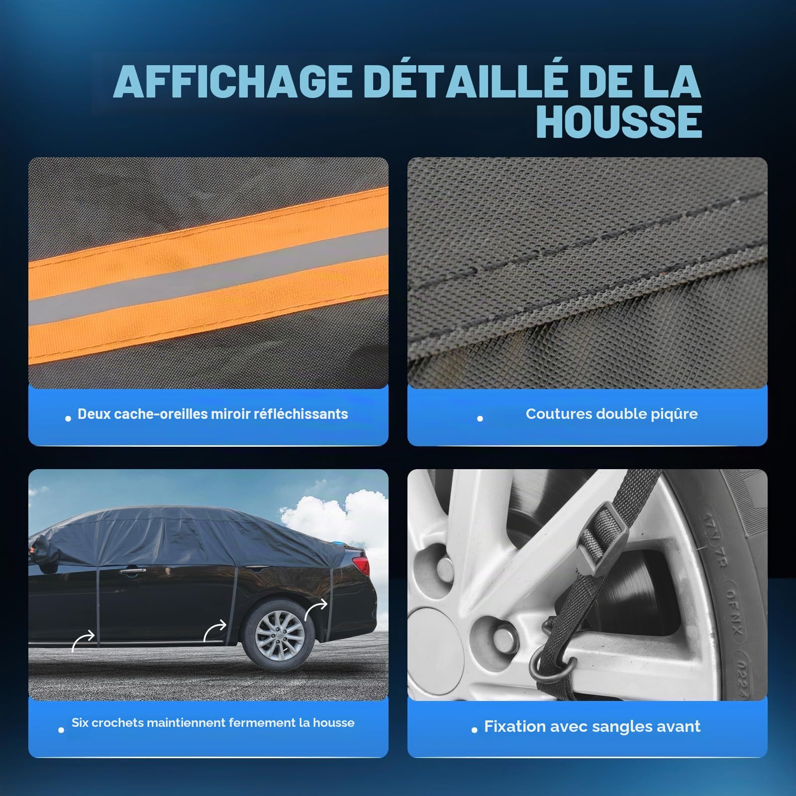 Demi Bache Exterieur,Demi Housse de Protection Voiture Exterieur Toute Saison,Bache mi Couvrante Voiture Contre Pluie Soleil Neige.Poussière pour citadine Jusqu'à 450 cm, H1