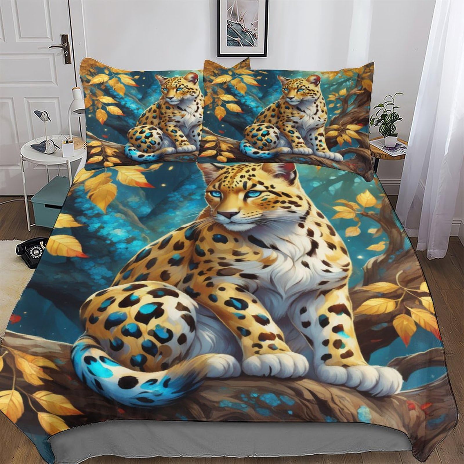 LLXXHH Cheetah 3D Duvet Cover Microfiber Bedding Set Quilt Covers with Pillowcases Soft Comforter Cover For Boys Girls Single(135x200cm)