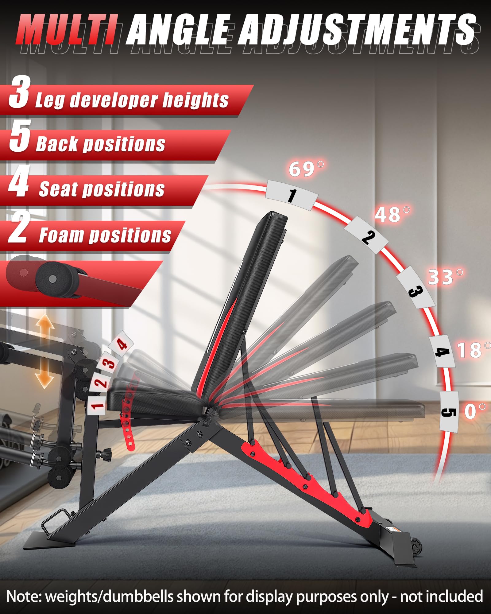 1200LBS Workout Bench with Leg Extension/Leg Curl, Adjustable Weight Bench for Home Gym, Heavy Duty Workout Bench for Full Body Workouts, Incline/Flat Bench Press Set for Strength Training