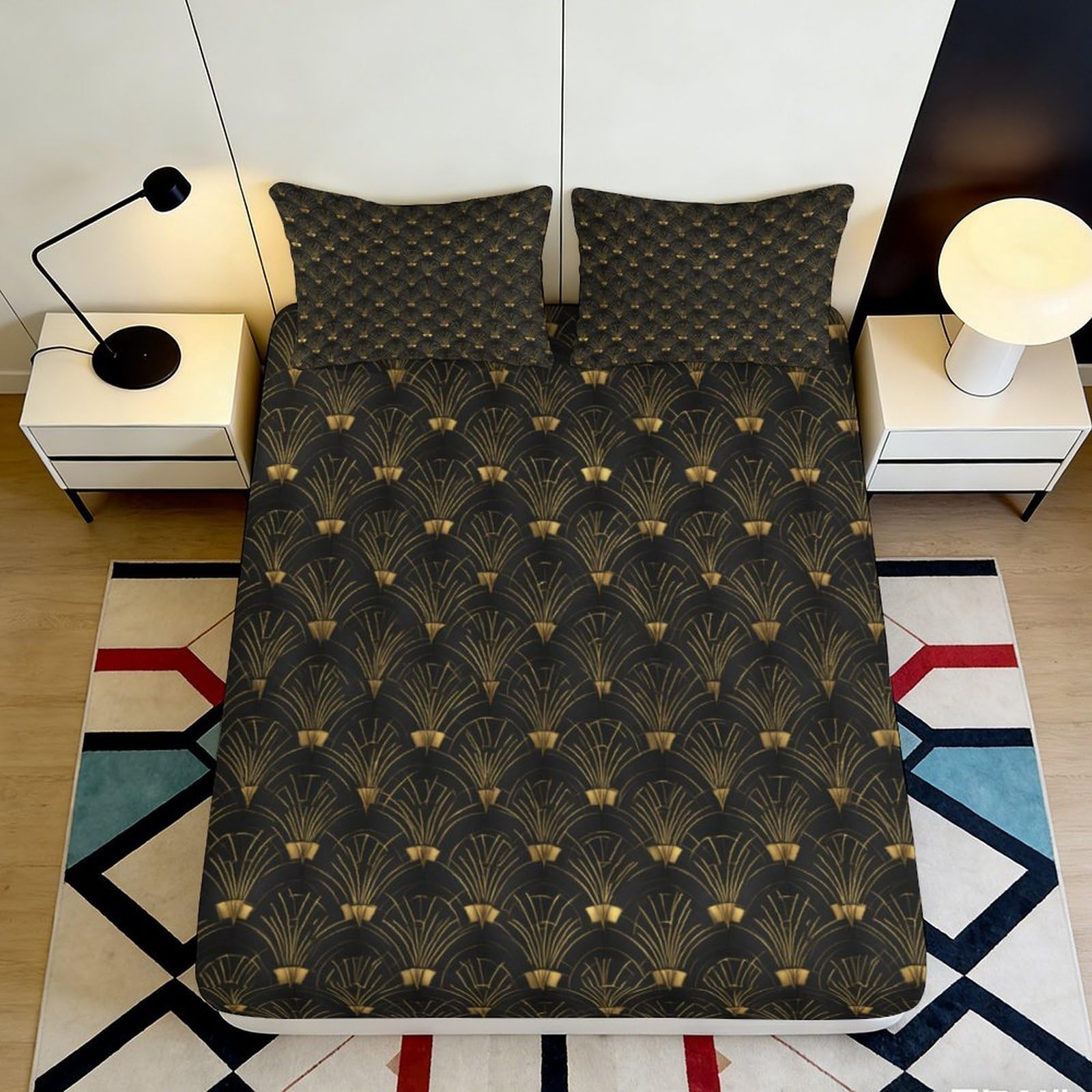 3D Printed Plaid Honeycomb Fitted Sheet Microfiber Non-Slip Deep Pocket Plaid Honeycomb Mattress Fitted Cover Washable Bedding Bedroom 140x200x25cm