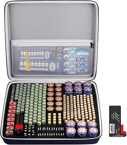Comecase Caja de almacenamiento organizadora de baterías extra grande, soporte para bolsa de transporte de garaje, soporta hasta 300 baterías AA AAA