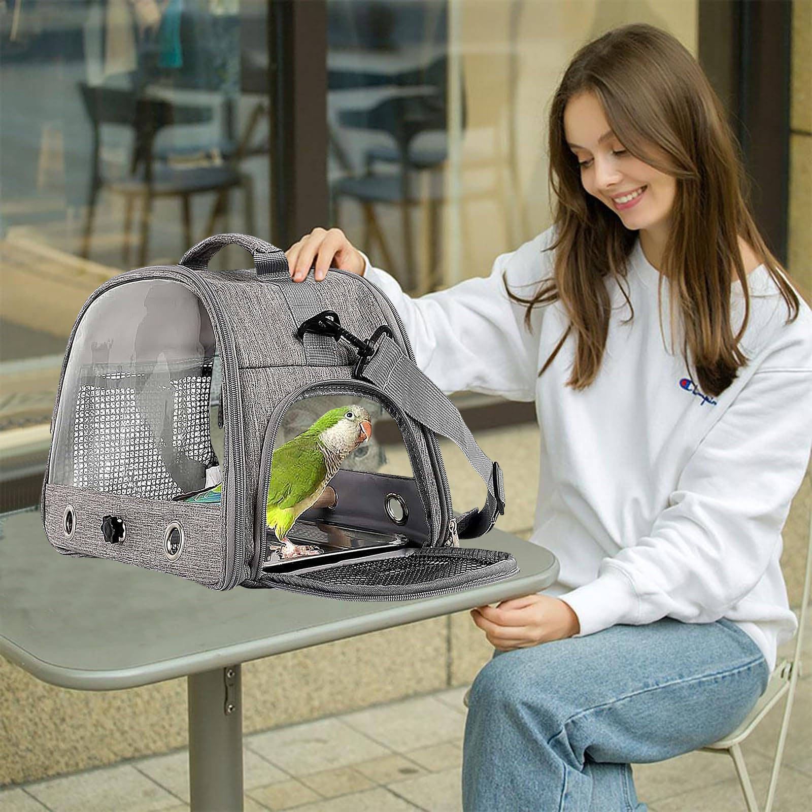 Jaula de Viaje para Pájaros con Percha y Bandeja, 33 * 24 * 26CM Bolsa Transportadora para Pájaros, Bolsa de Viaje para Loros