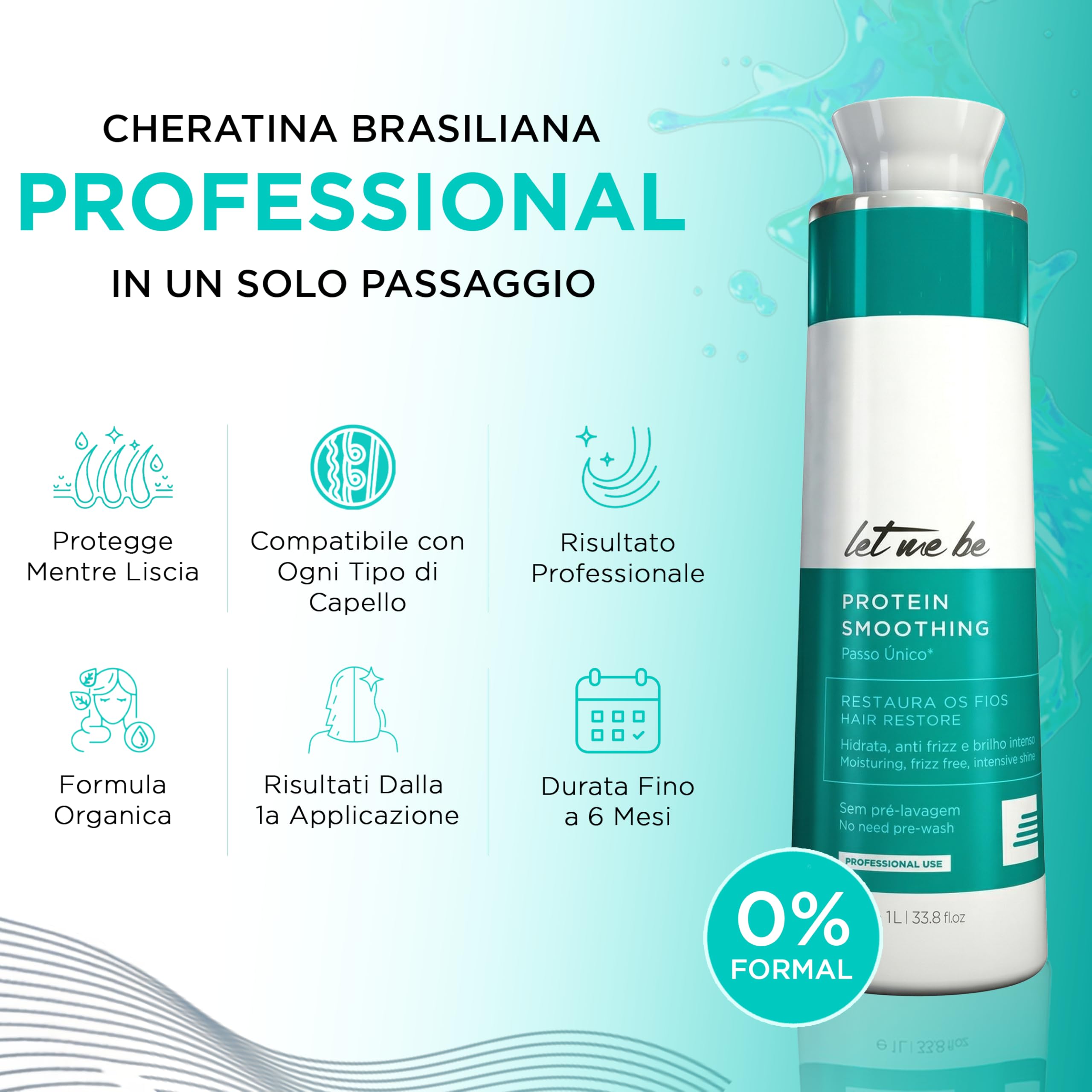 Let Me Be - Protein Smoothing | Keratina Lisciante per Capelli | Stiratura Brasiliana Organica in Un Solo Passaggio, Senza Formaldeide | Trattamento Lisciante alla Cheratina Fino a 6 Mesi - 500ml