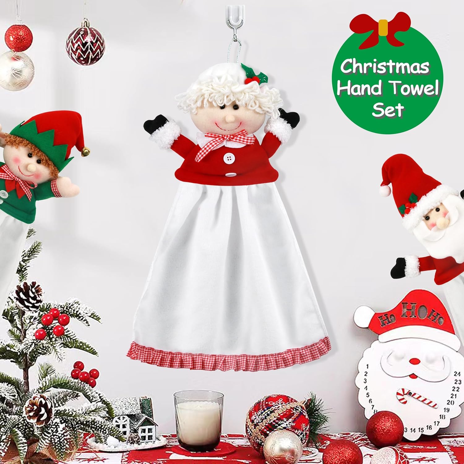Ogrmar 3 Pcs Handmade Christmas Hand Towel Set, Christmas Doll Hand Towel Set, Highly Absorbent Quick Dry for Kitchen Bathroom Xmas Decor - Image 6