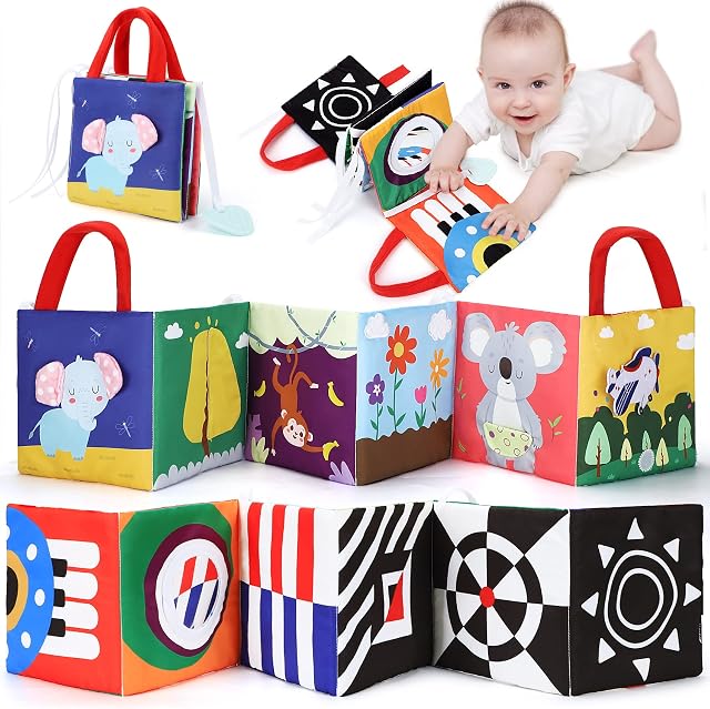 URMYWO Baby Toys 0-6 Months Black and White Sensory Toys Tummy Time Toys Sensory Fold Out Board Baby Books Toy for Newborn 0-3-6-9-12 Months Boys Girls Baby Gifts