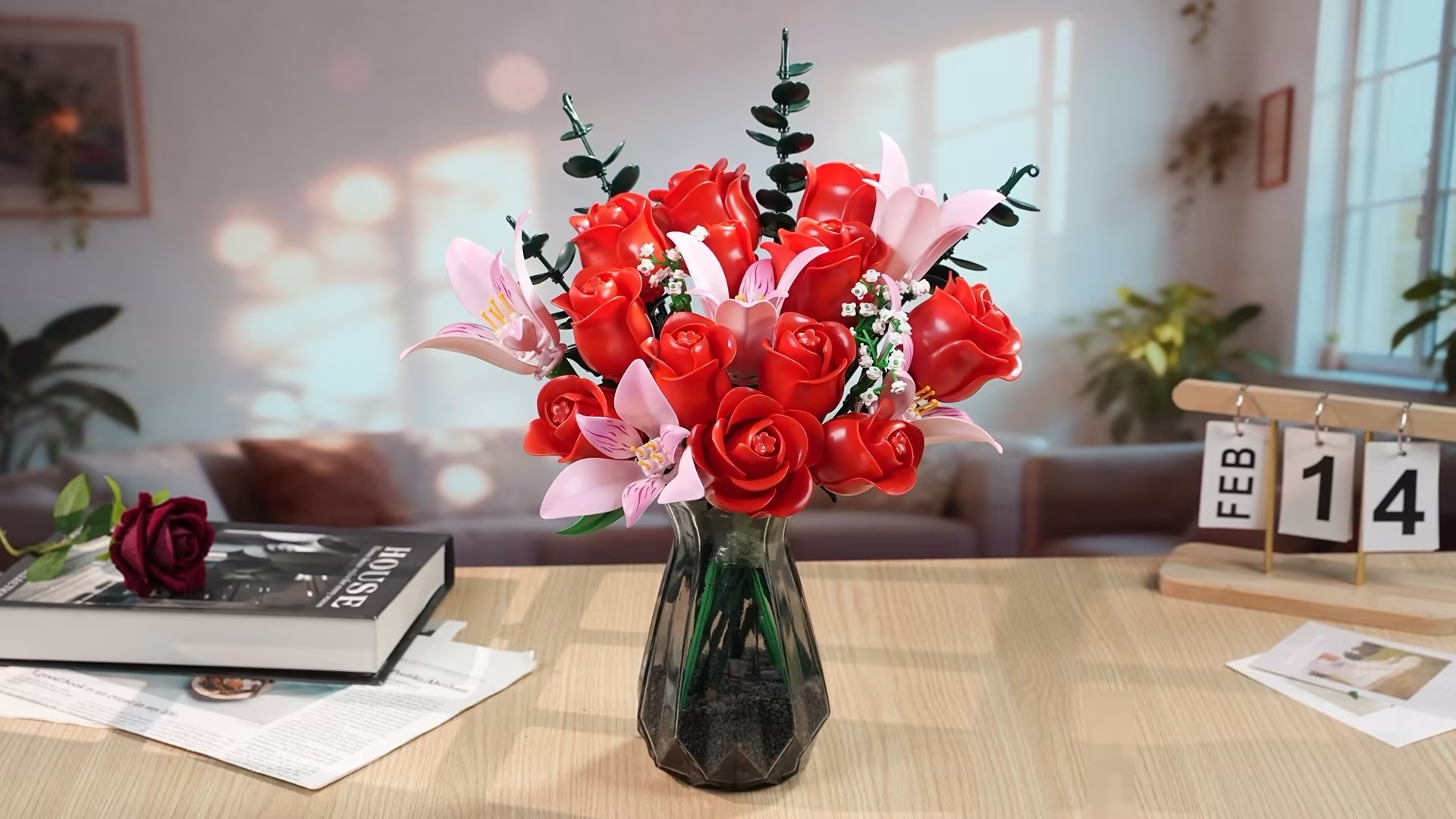 Amazon.com: CUBIMANA Flowers Bouquet Building Set with LED, 22 Red