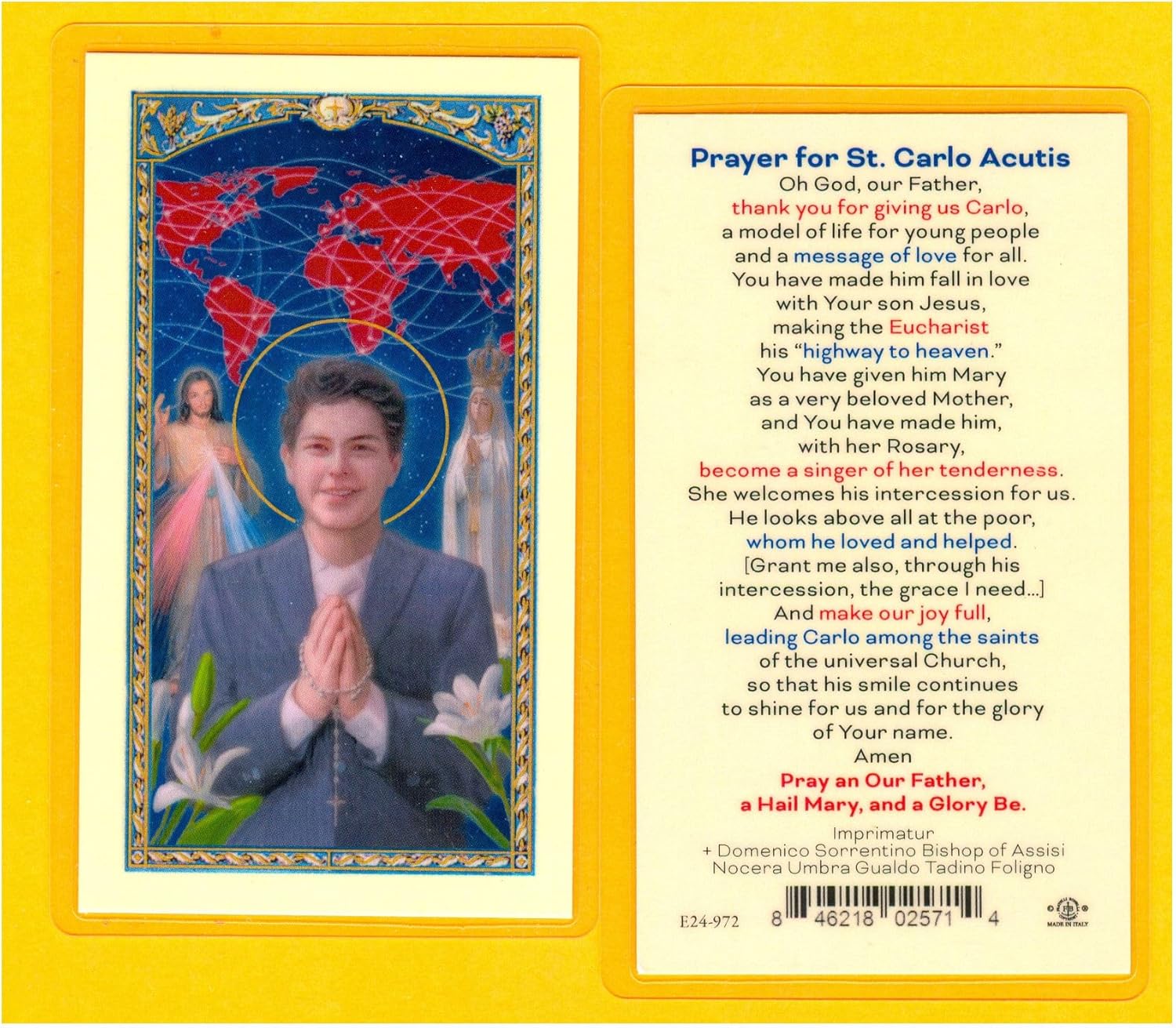 Prayer for Carlos Acutis Laminated Cards, 25-Count Value Pack